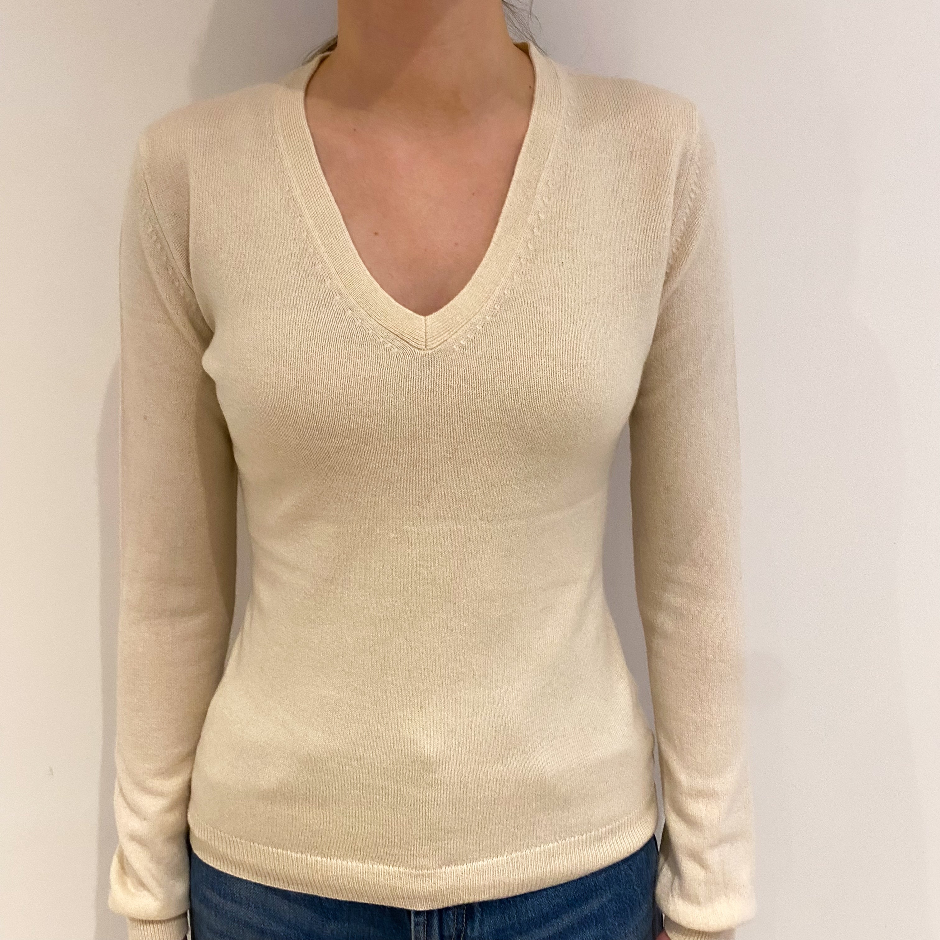 Ivory Cashmere V Neck Jumper Extra Small