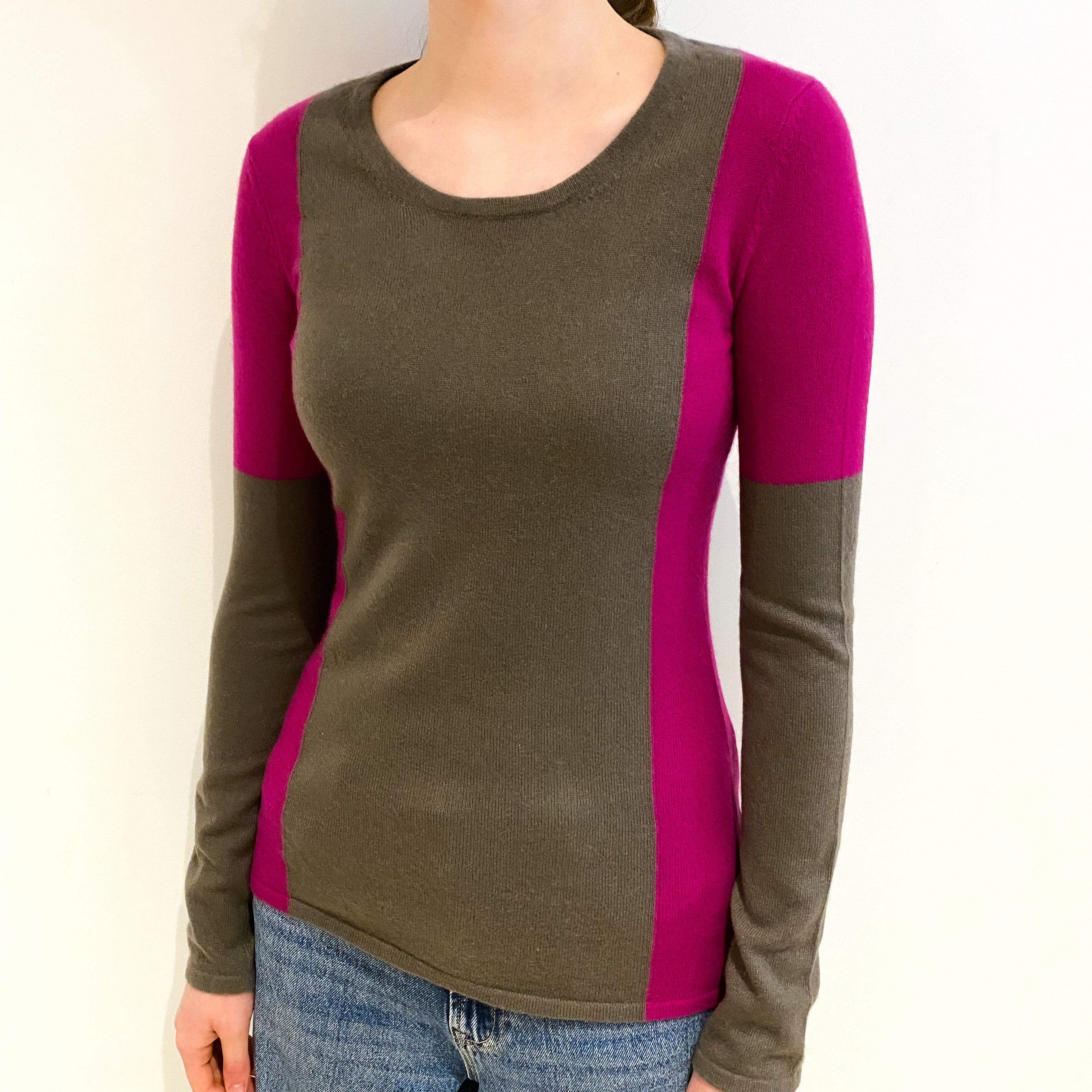 Mocha and Magenta Cashmere Scoop Neck Jumper Extra Small