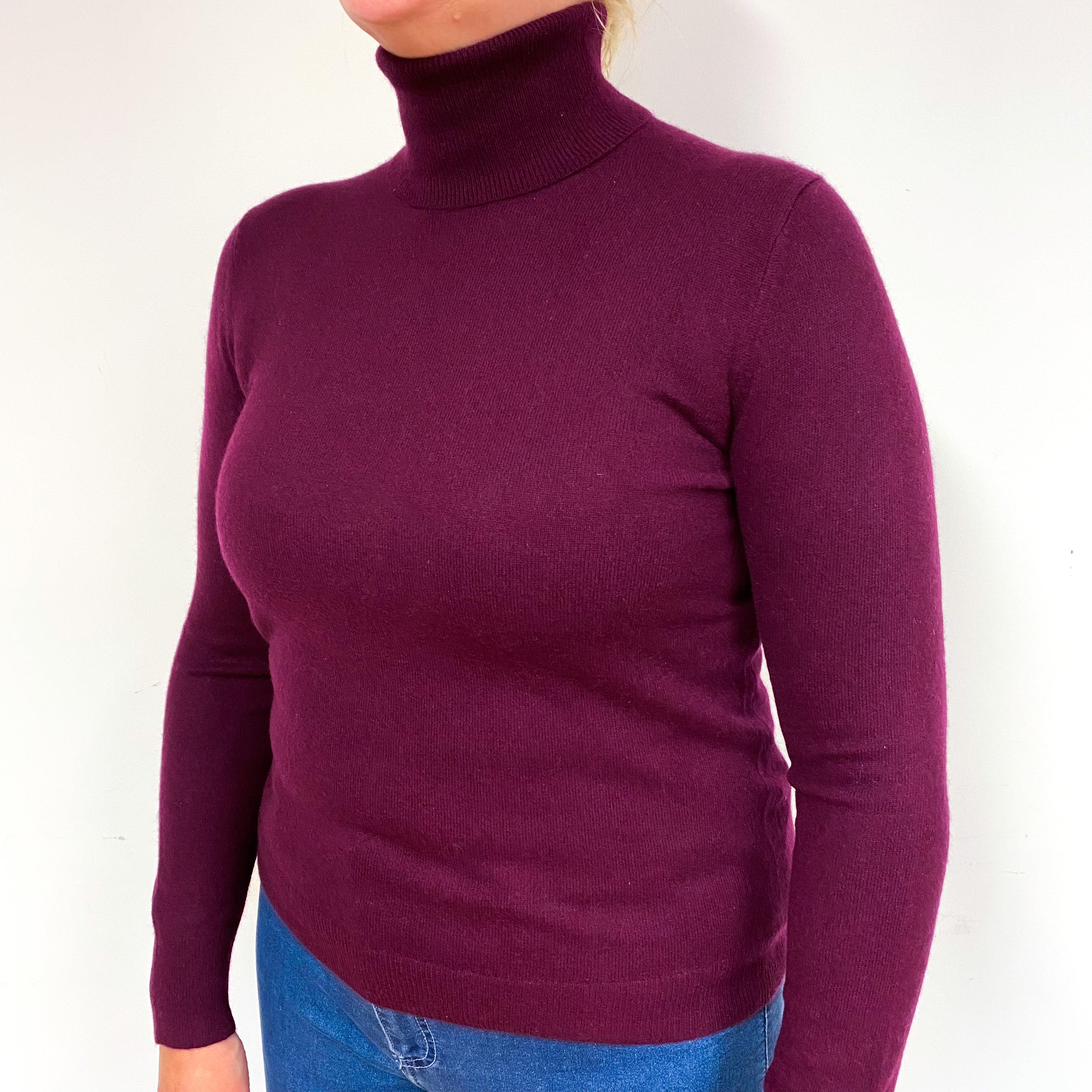 Mulberry Purple Cashmere Polo Neck Jumper Large