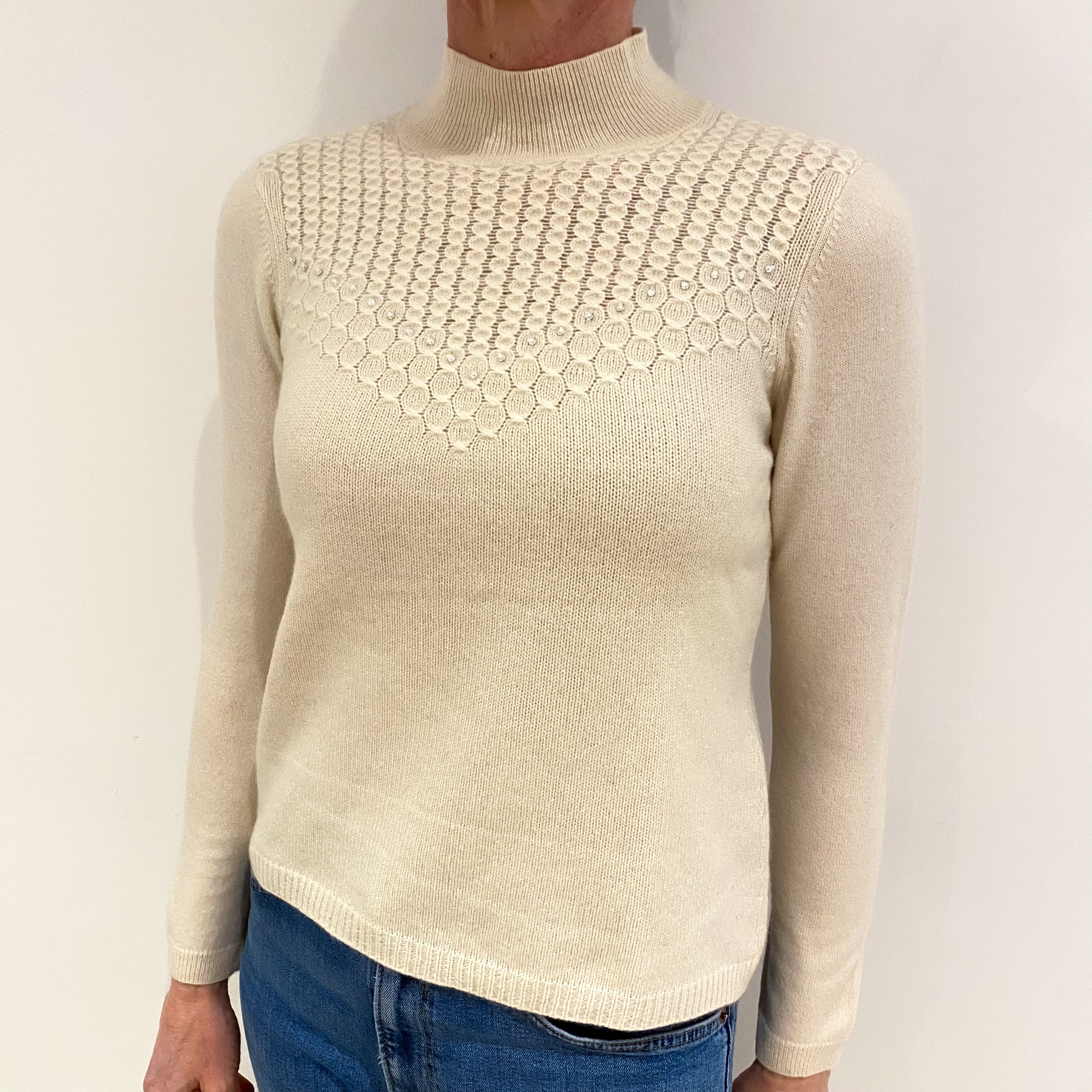 Cream Fancy Knit Cashmere Turtle Neck Jumper Small