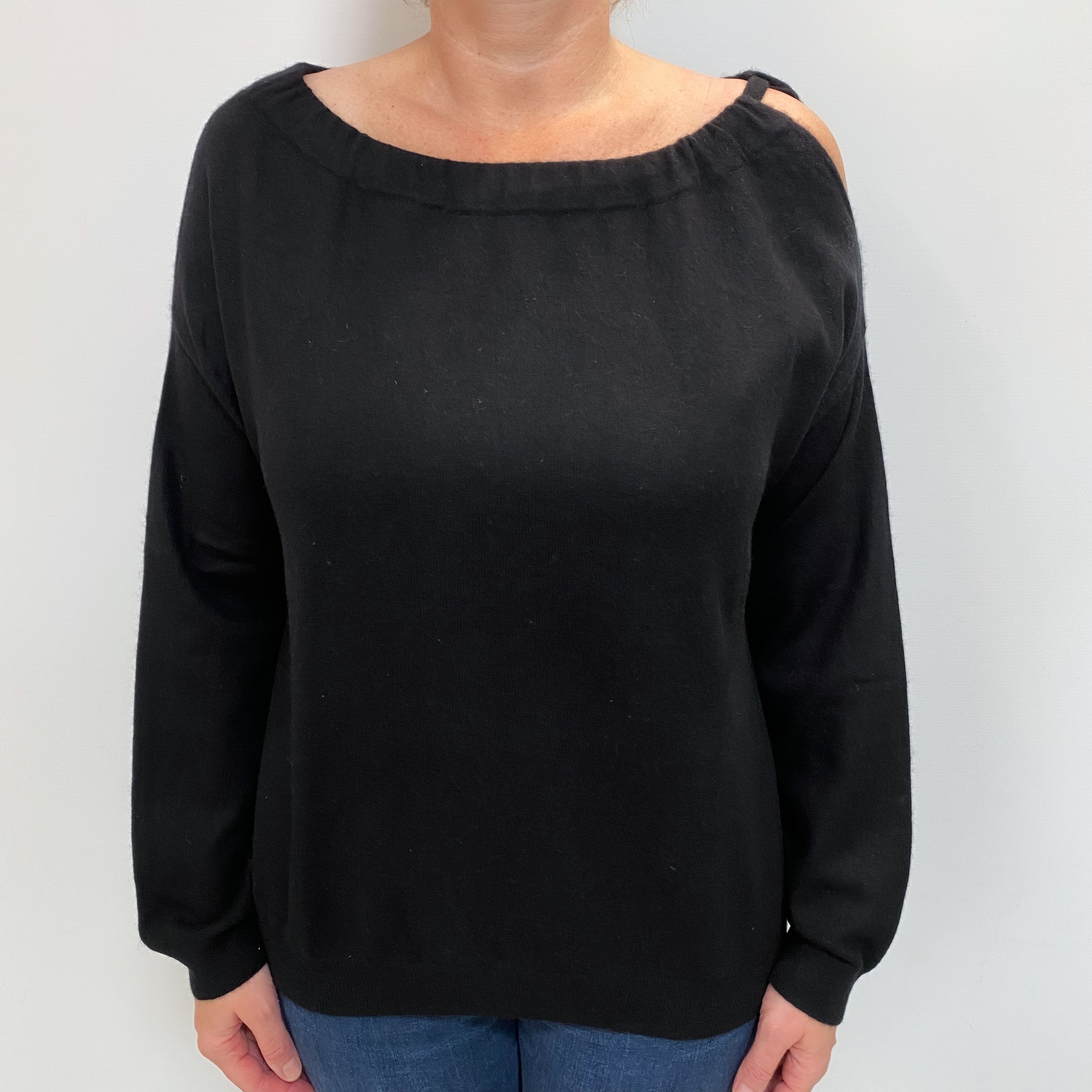 Vince Black Cashmere Cold Shoulder Slash Neck Jumper Large