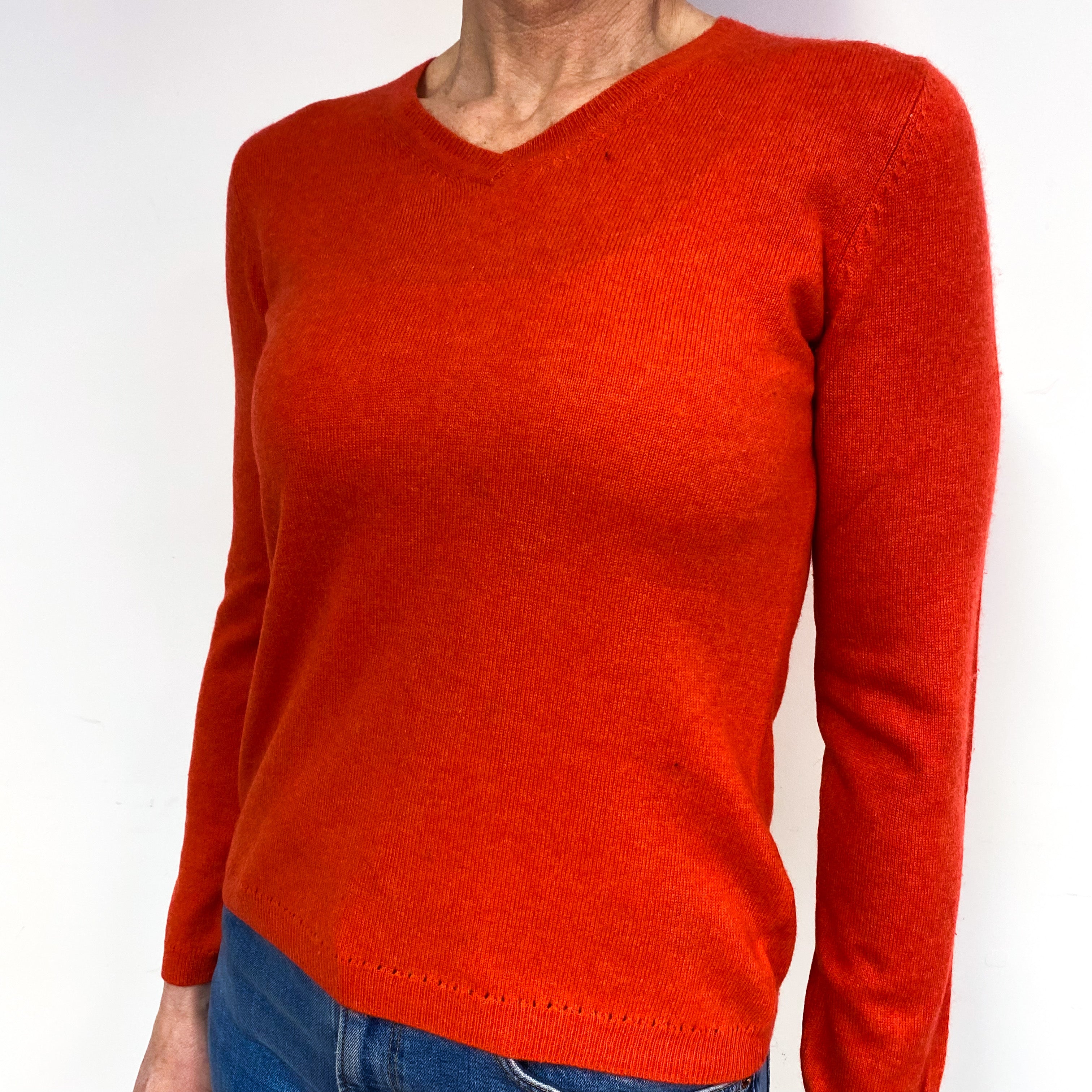 Vermillion Red Cashmere V-Neck Jumper Medium