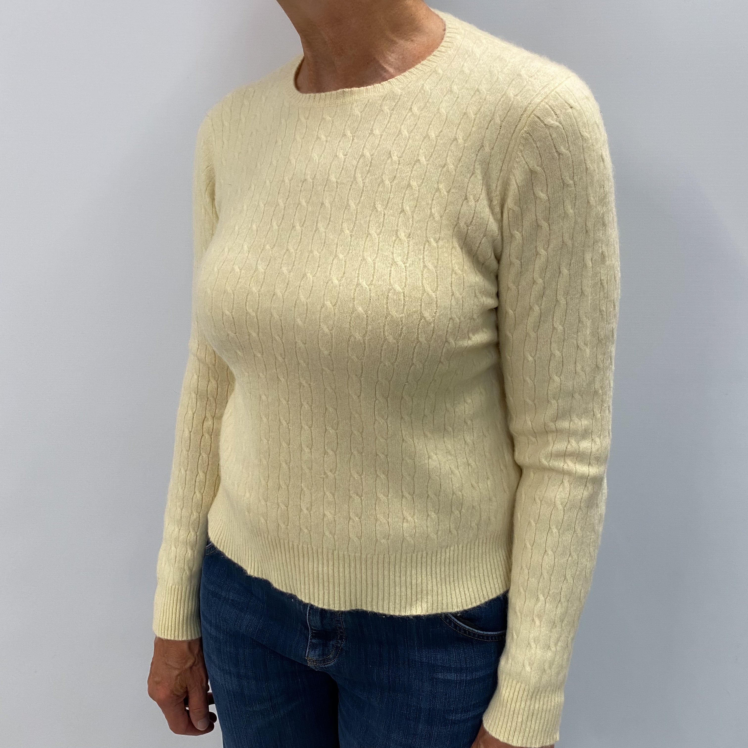 Pale Yellow Cashmere Crew Neck Jumper Medium