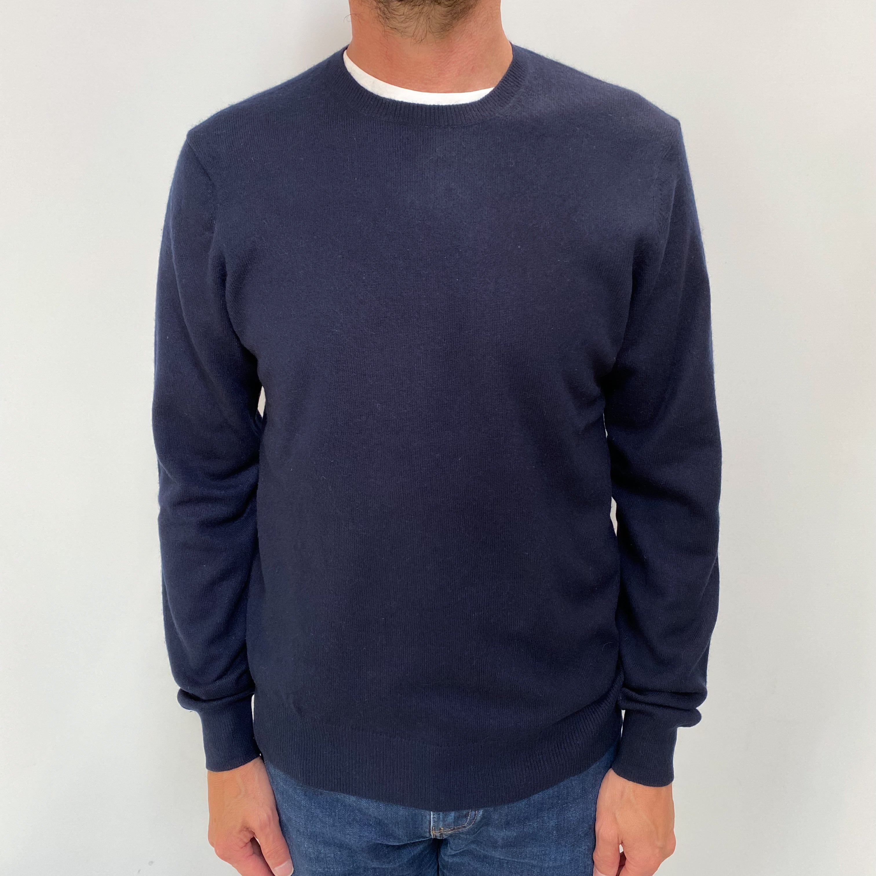 Men's Navy Blue Cashmere Crew Neck Jumper Small