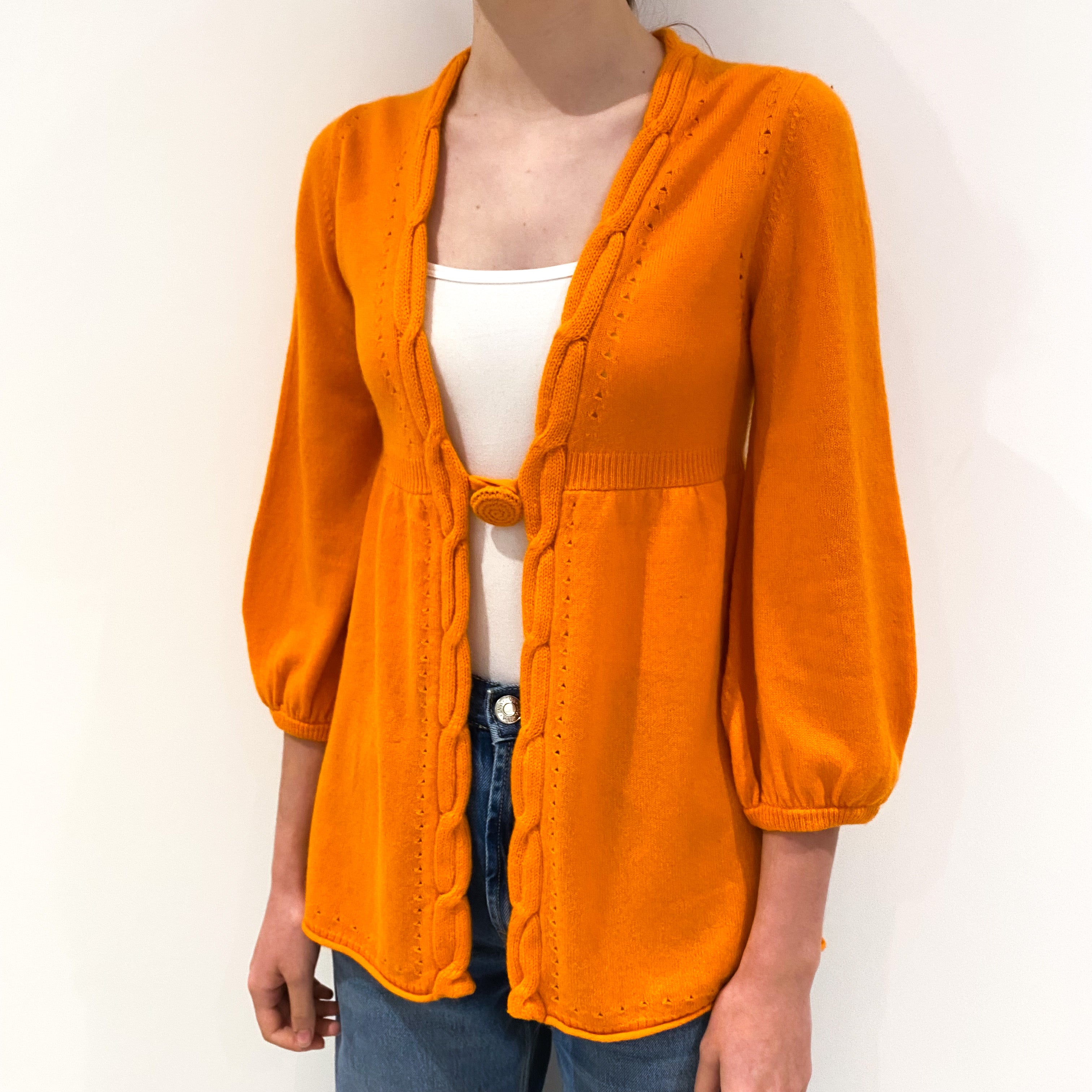 Tangerine Orange Cashmere Empire Line Cardigan Extra Small