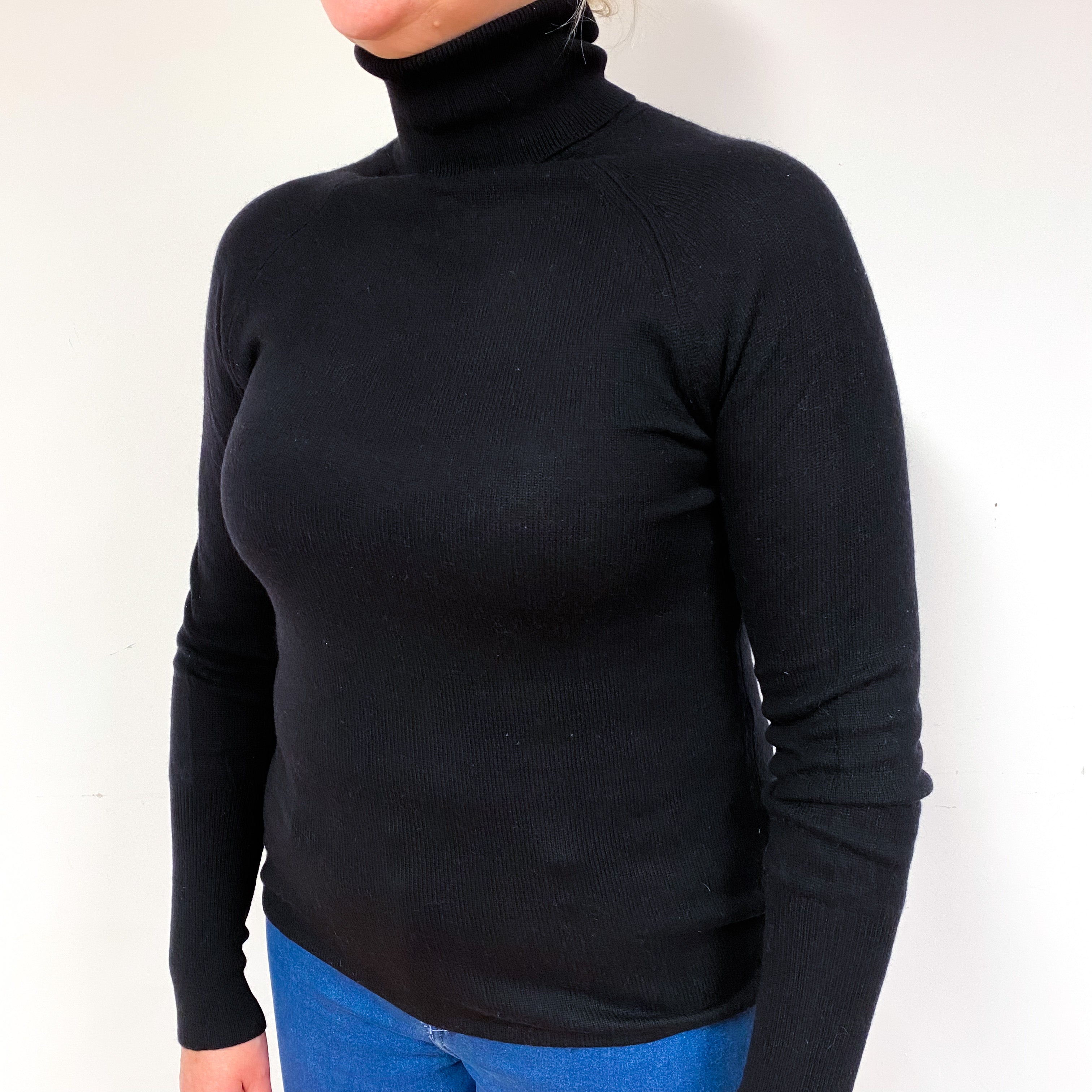 Black Cashmere Polo Neck Jumper Large