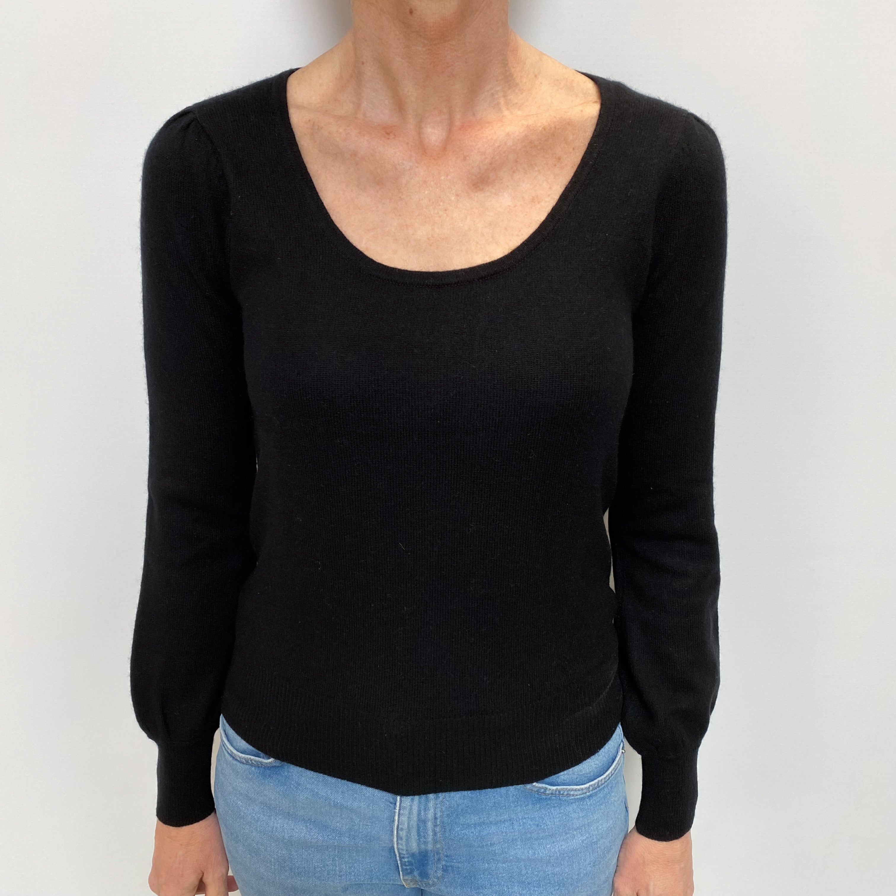 Black Cashmere Blouse Sleeve Scoop Neck Jumper Small