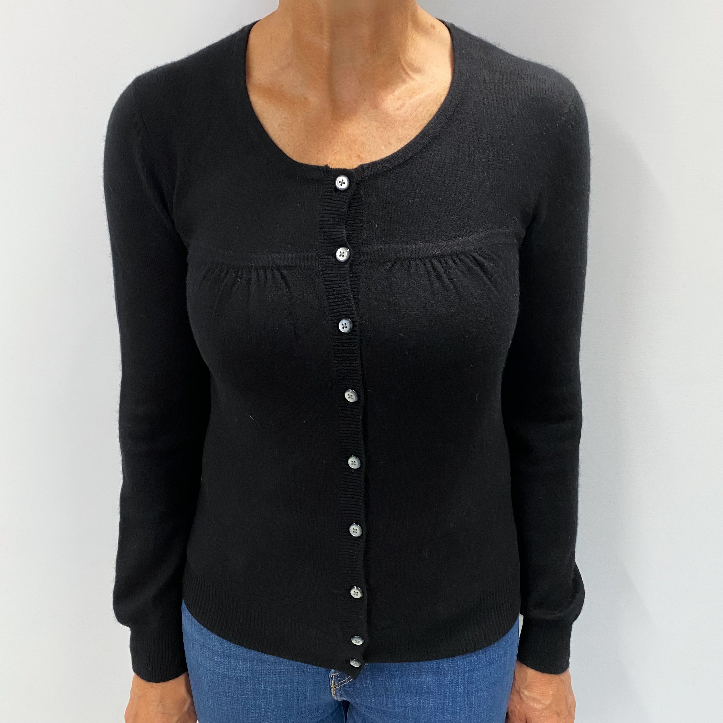 Black Cashmere Crew Neck Cardigan Medium