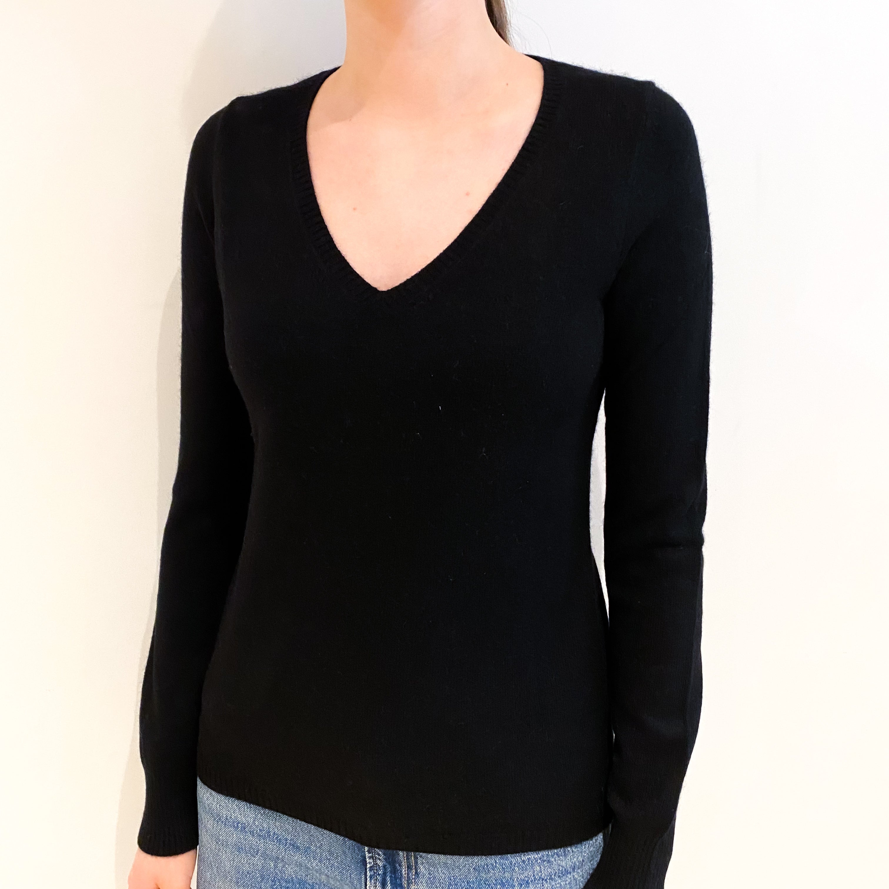 Black Cashmere V Neck Jumper Extra Small