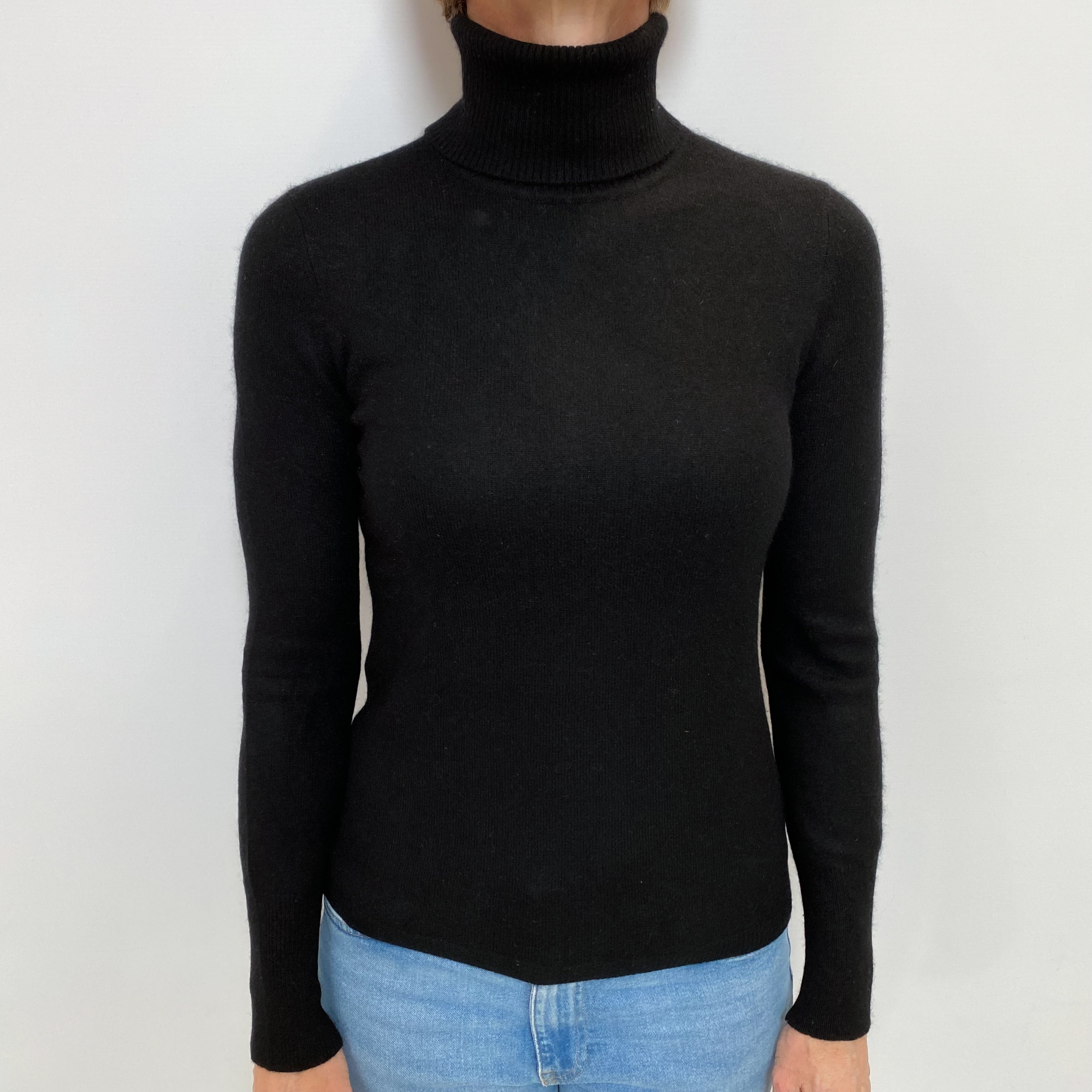 Black Cashmere Polo Neck Jumper Small