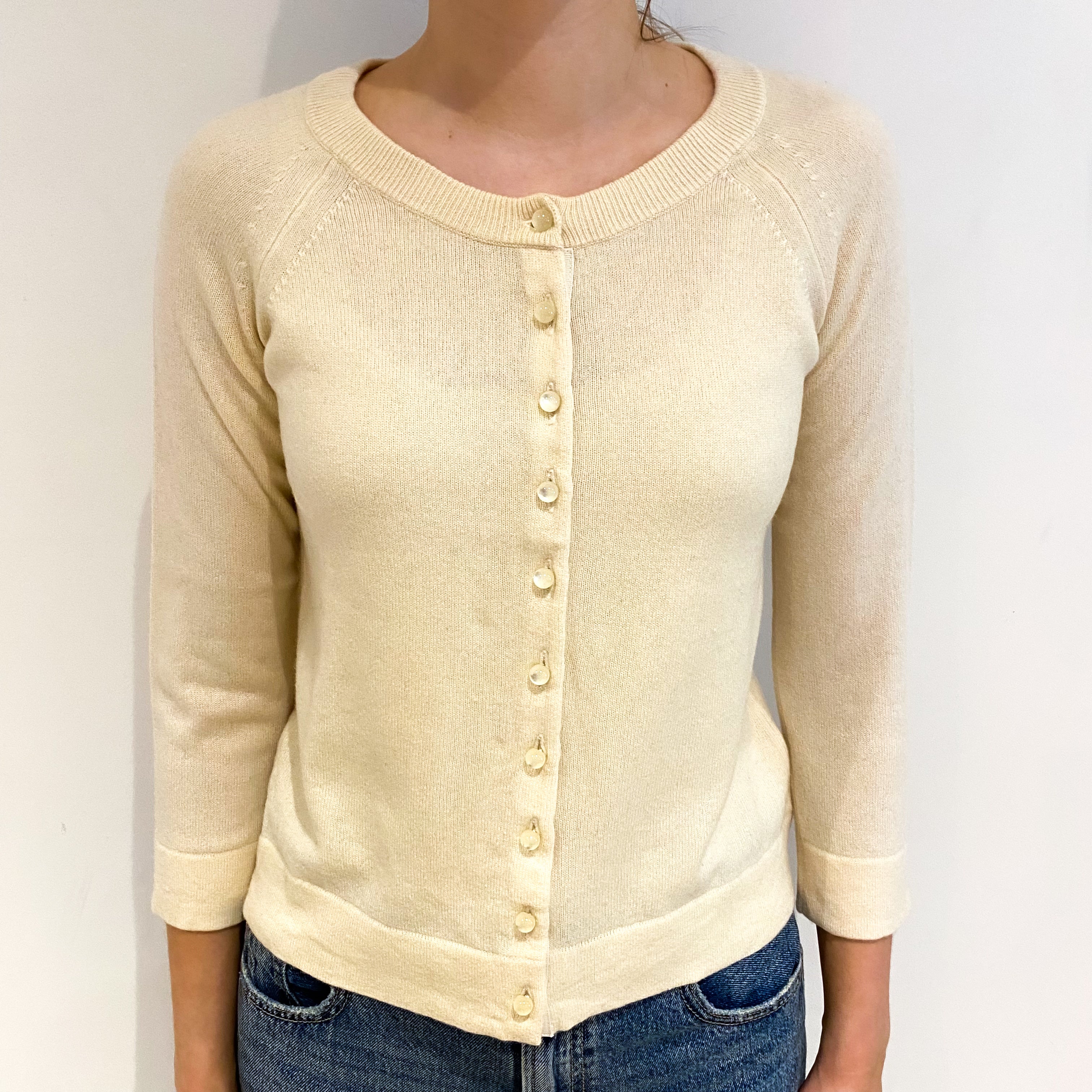 Vanilla Cream Cashmere Crew Neck Cardigan Extra Small