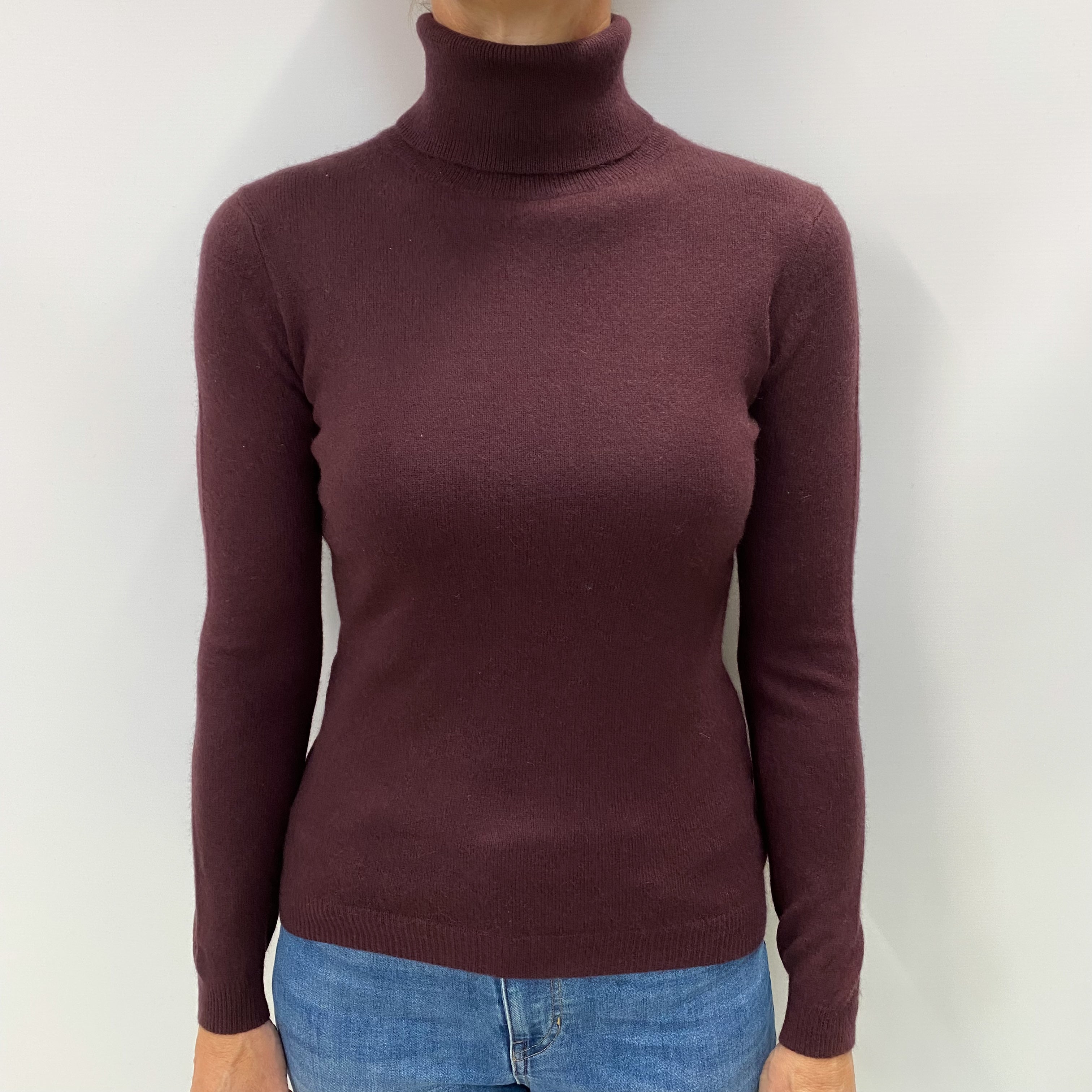 Puce Purple Cashmere Polo Neck Jumper Medium