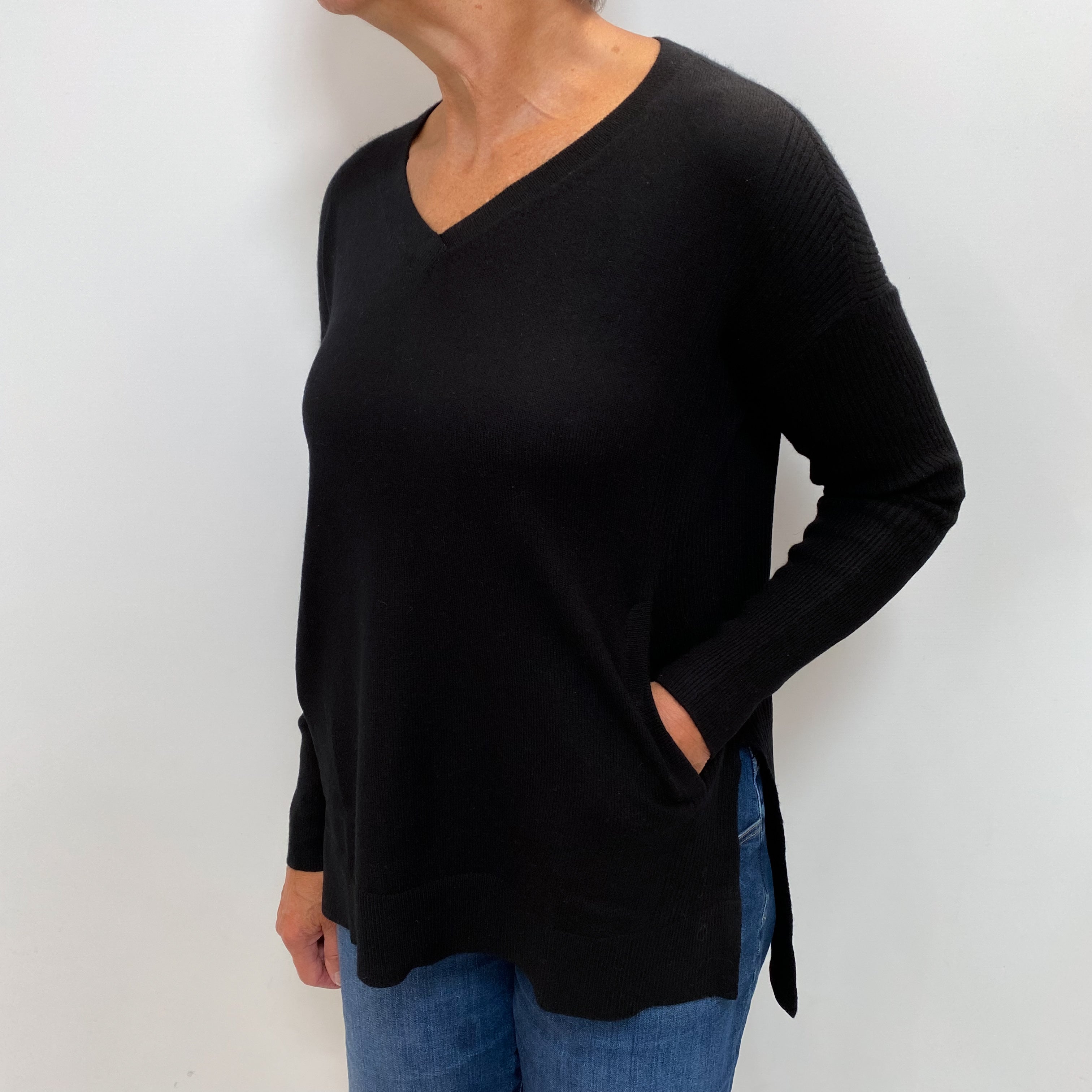 Black Cashmere V Neck Jumper Medium