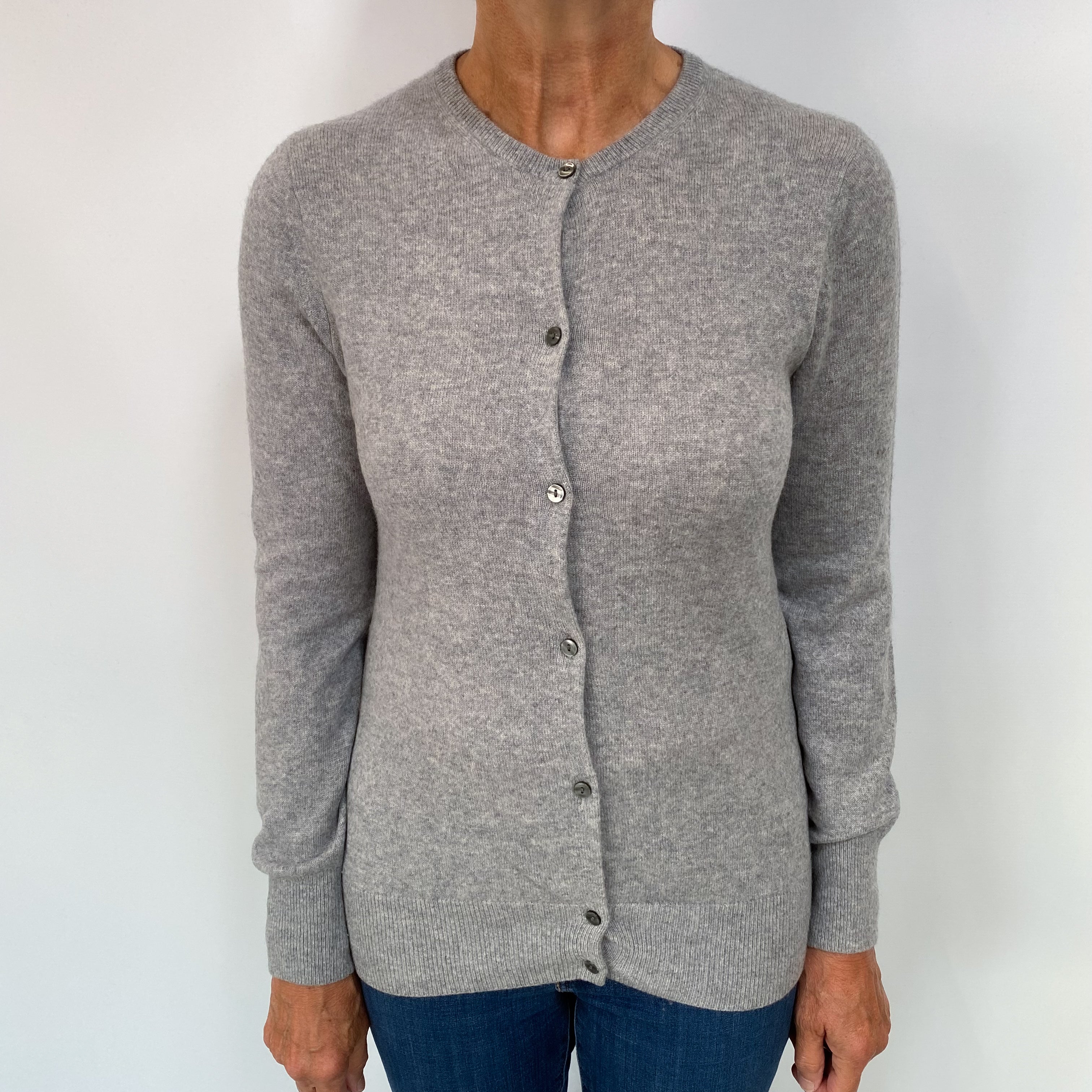 Slate Grey Cashmere Crew Neck Cardigan Medium