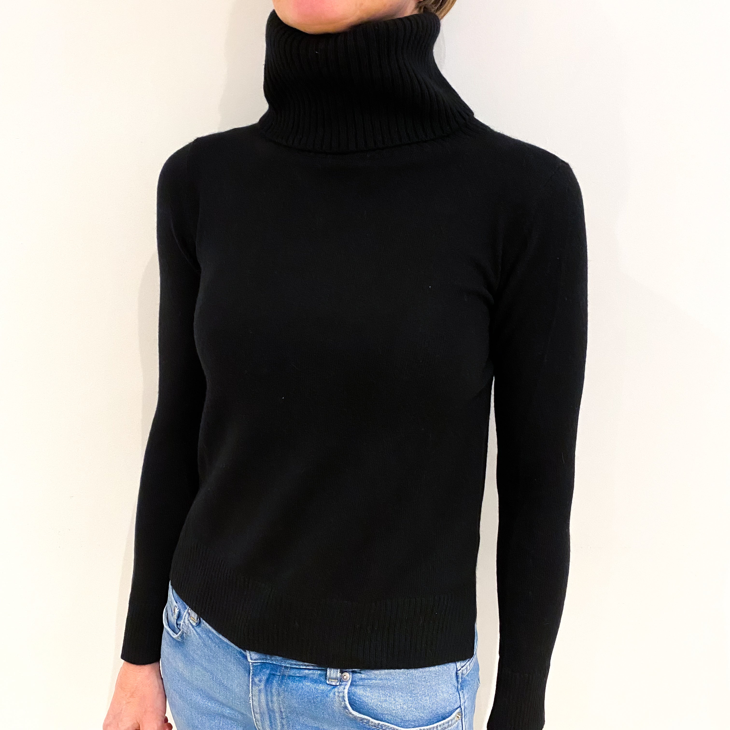 Black Cashmere Polo Neck Jumper Small