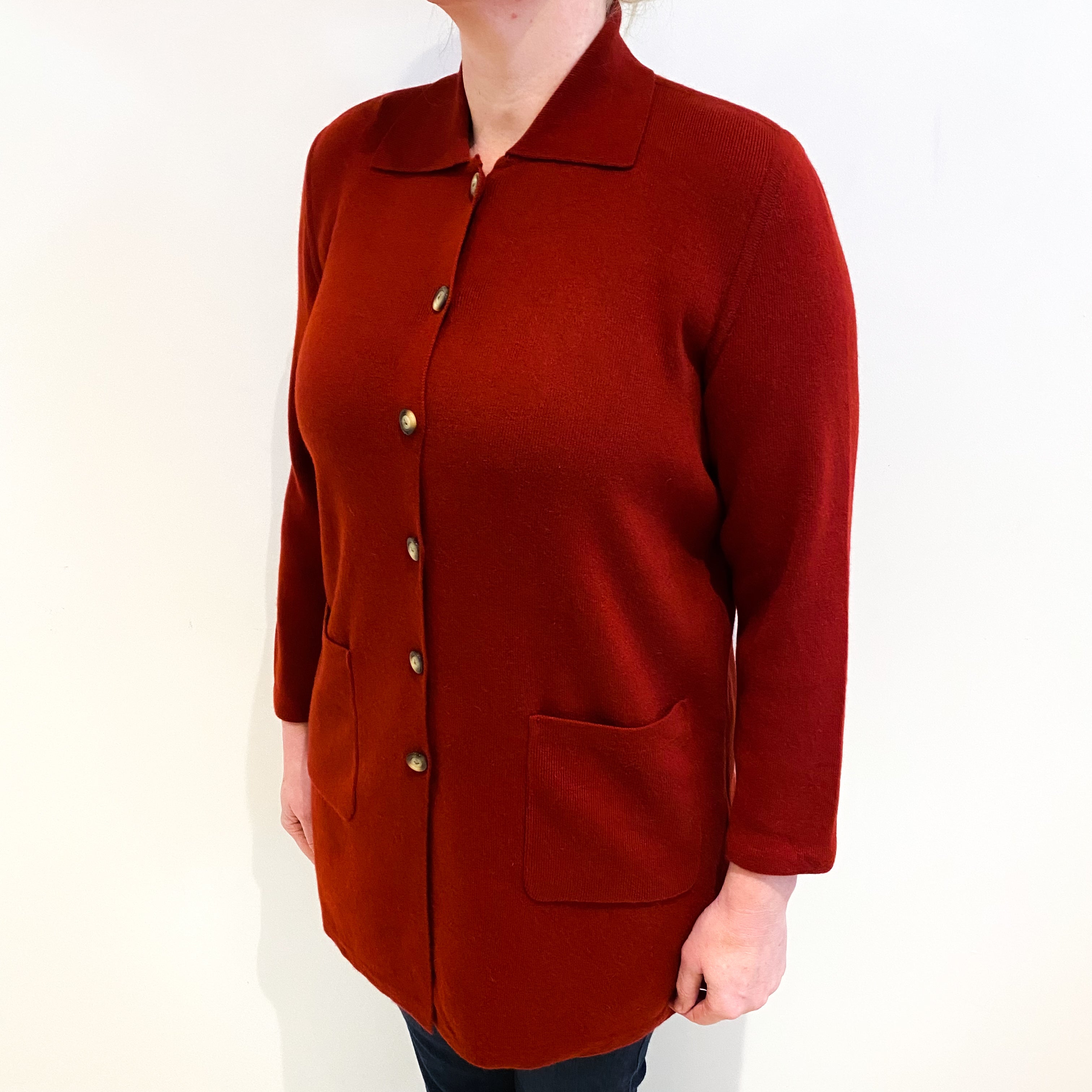 Tomato Red Cashmere Collared Jacket With Pockets Large