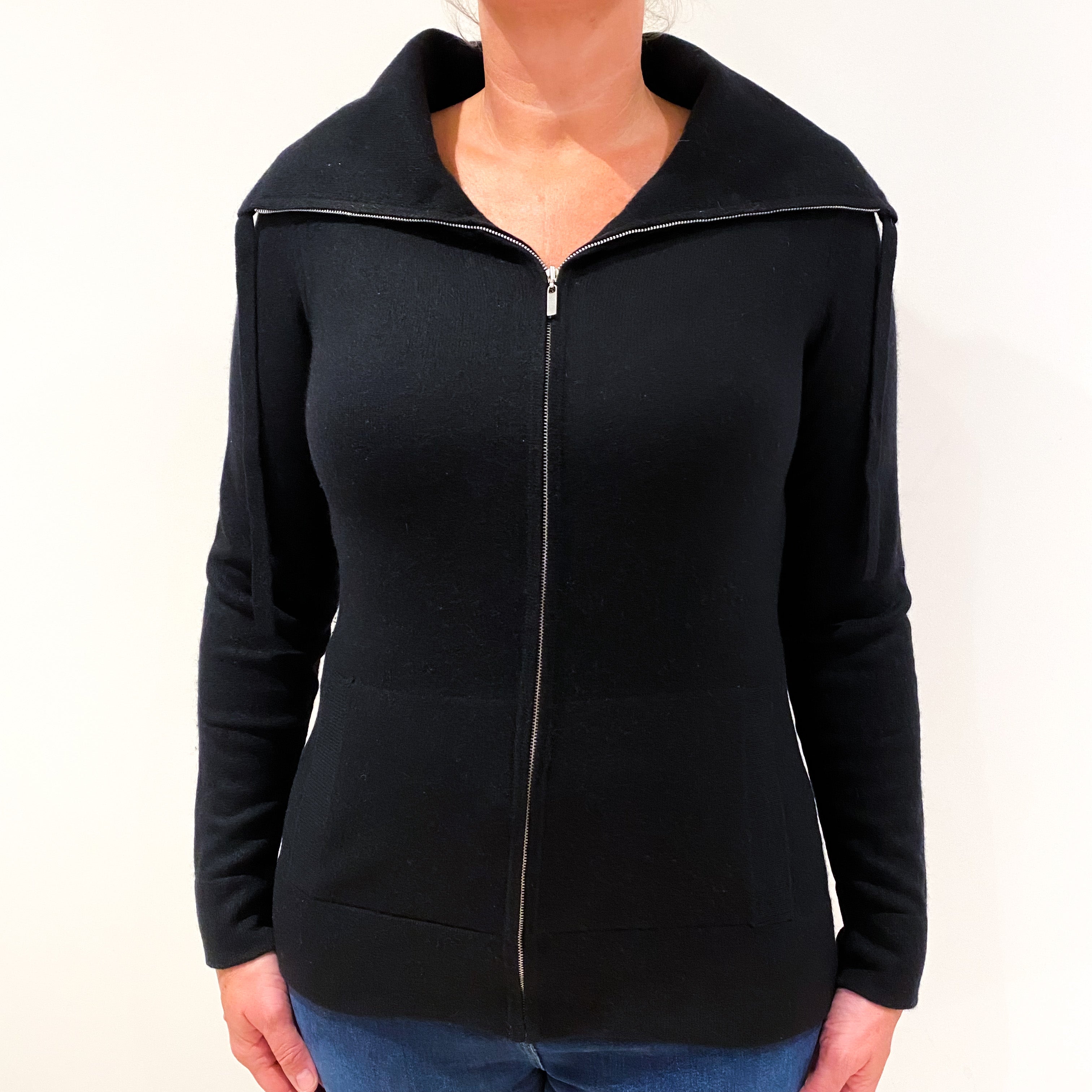 Black Cashmere Zip Up Collared Cardigan Large – NEARLY NEW CASHMERE CO.