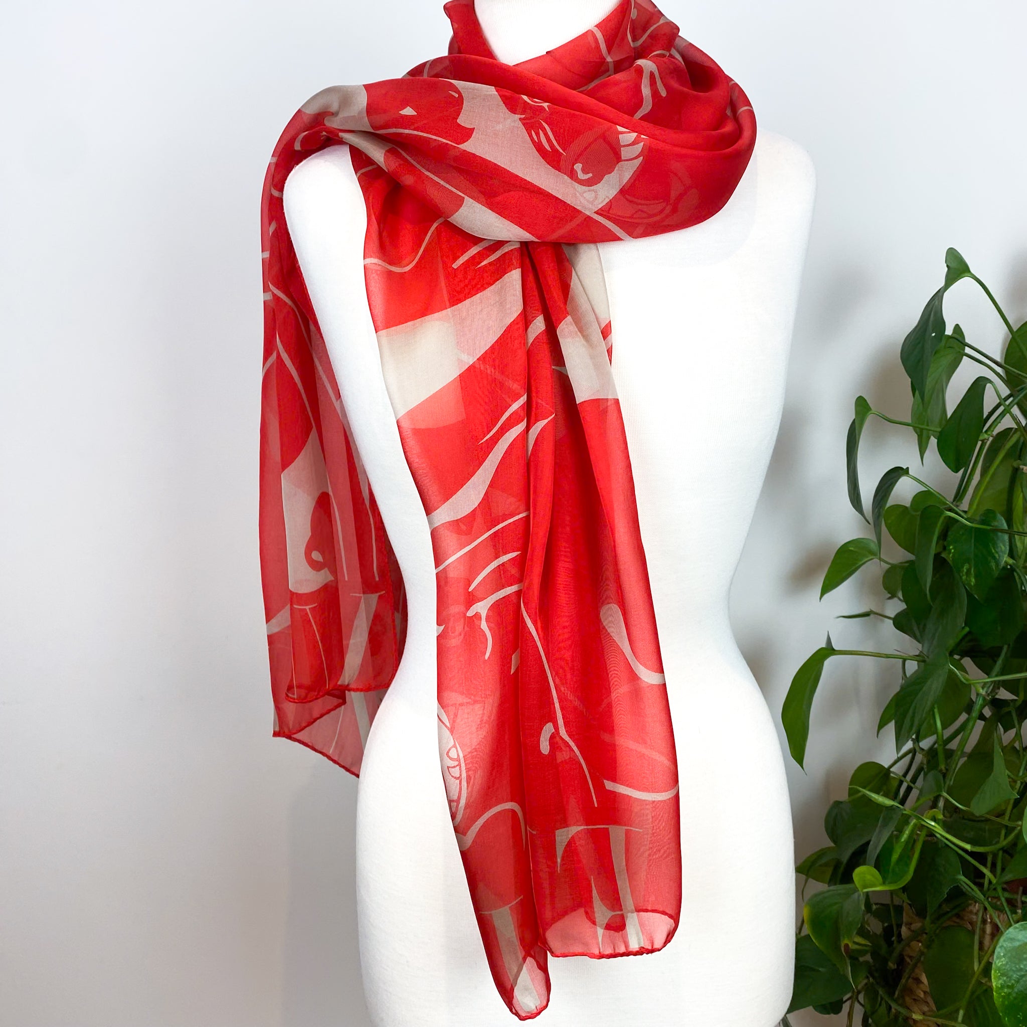 Valentino Red Chiffon Wrap Style Silk Scarf