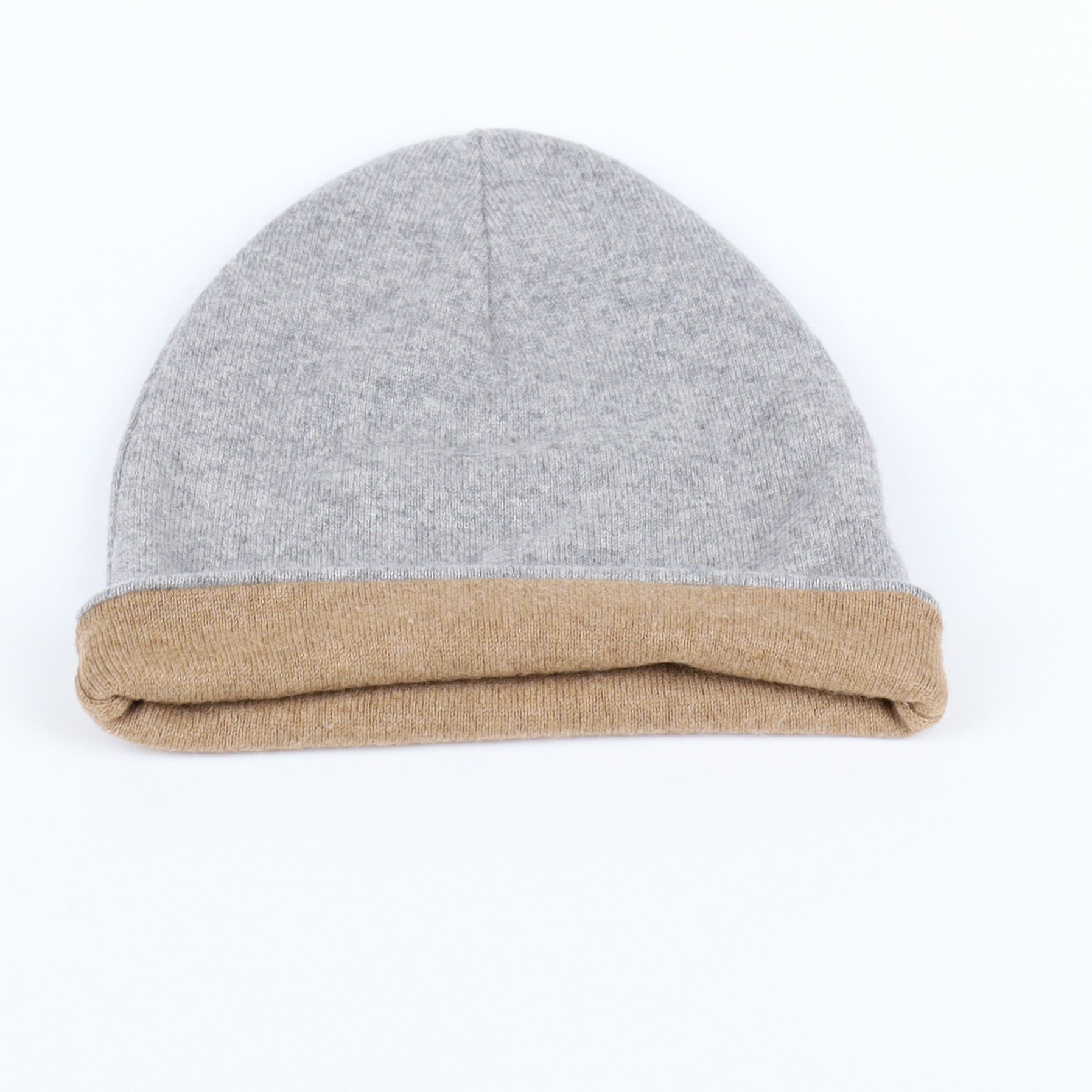 Smoke Grey and Camel Reversible Cashmere Beanie Hat