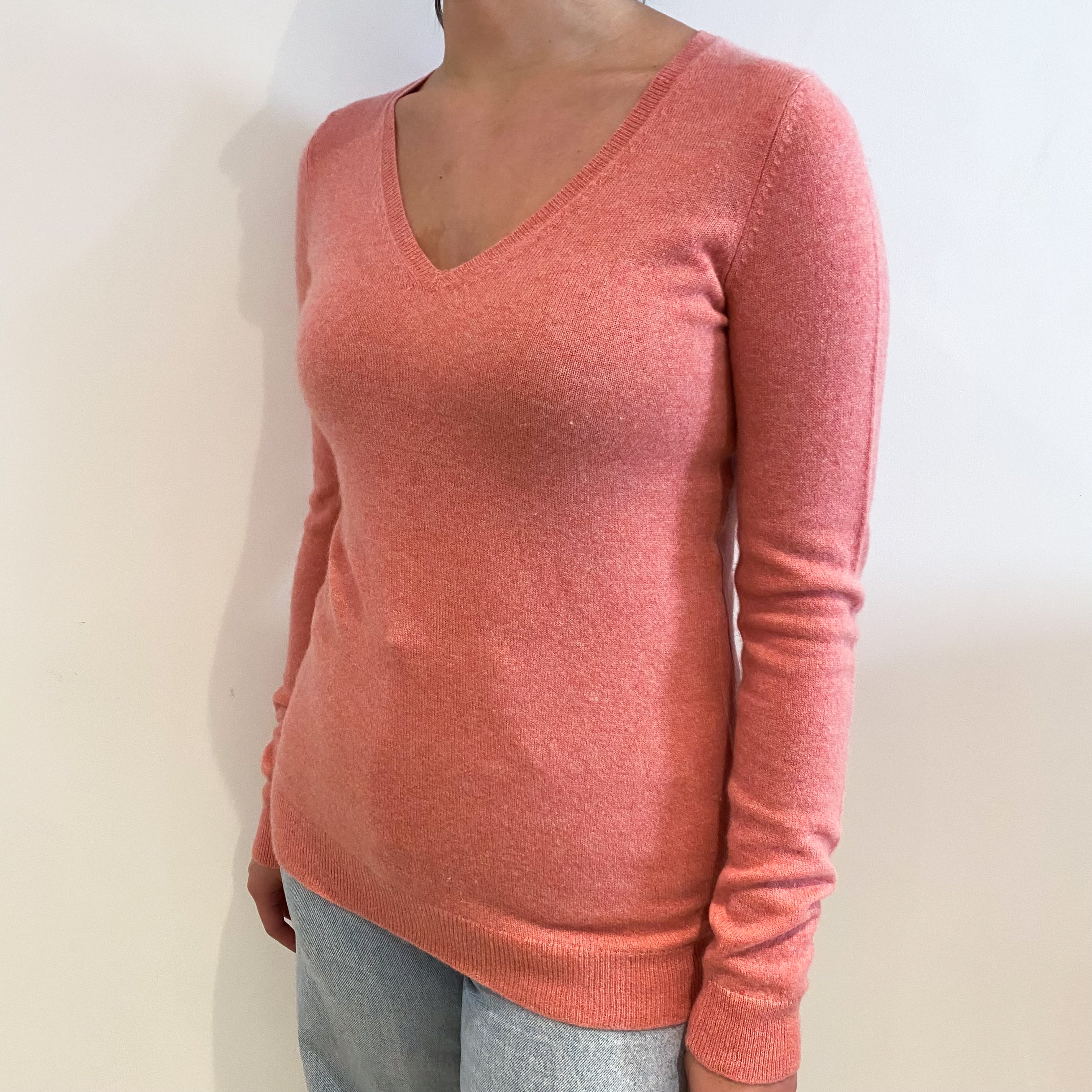 Flamingo Pink Cashmere V-Neck Jumper Small