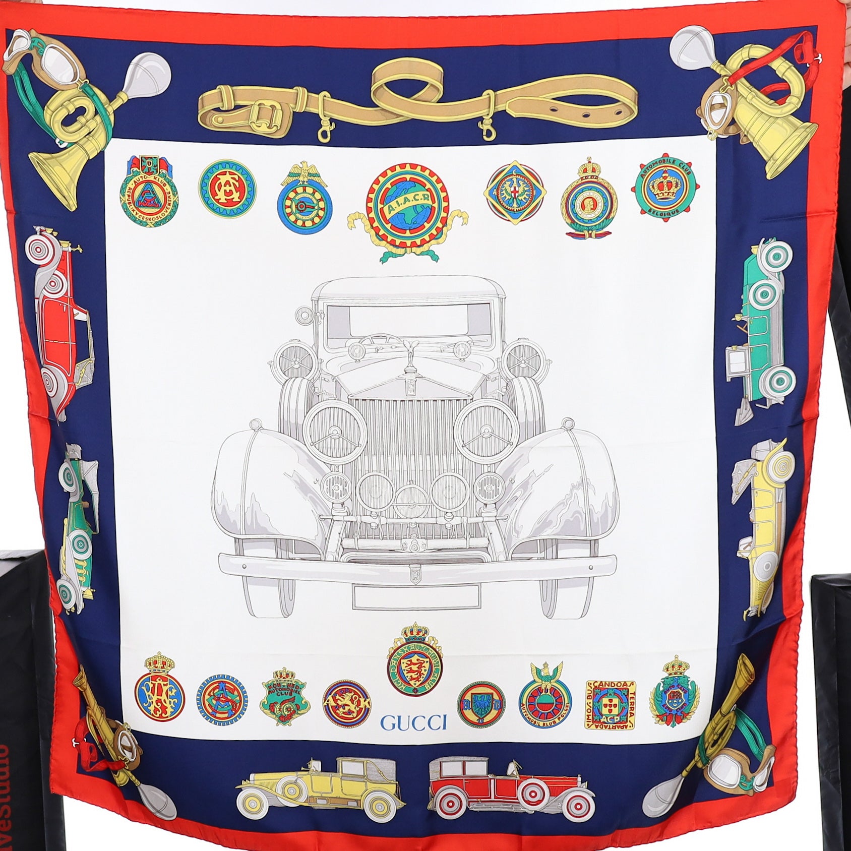 Brand New Gucci Vintage Car Silk Scarf