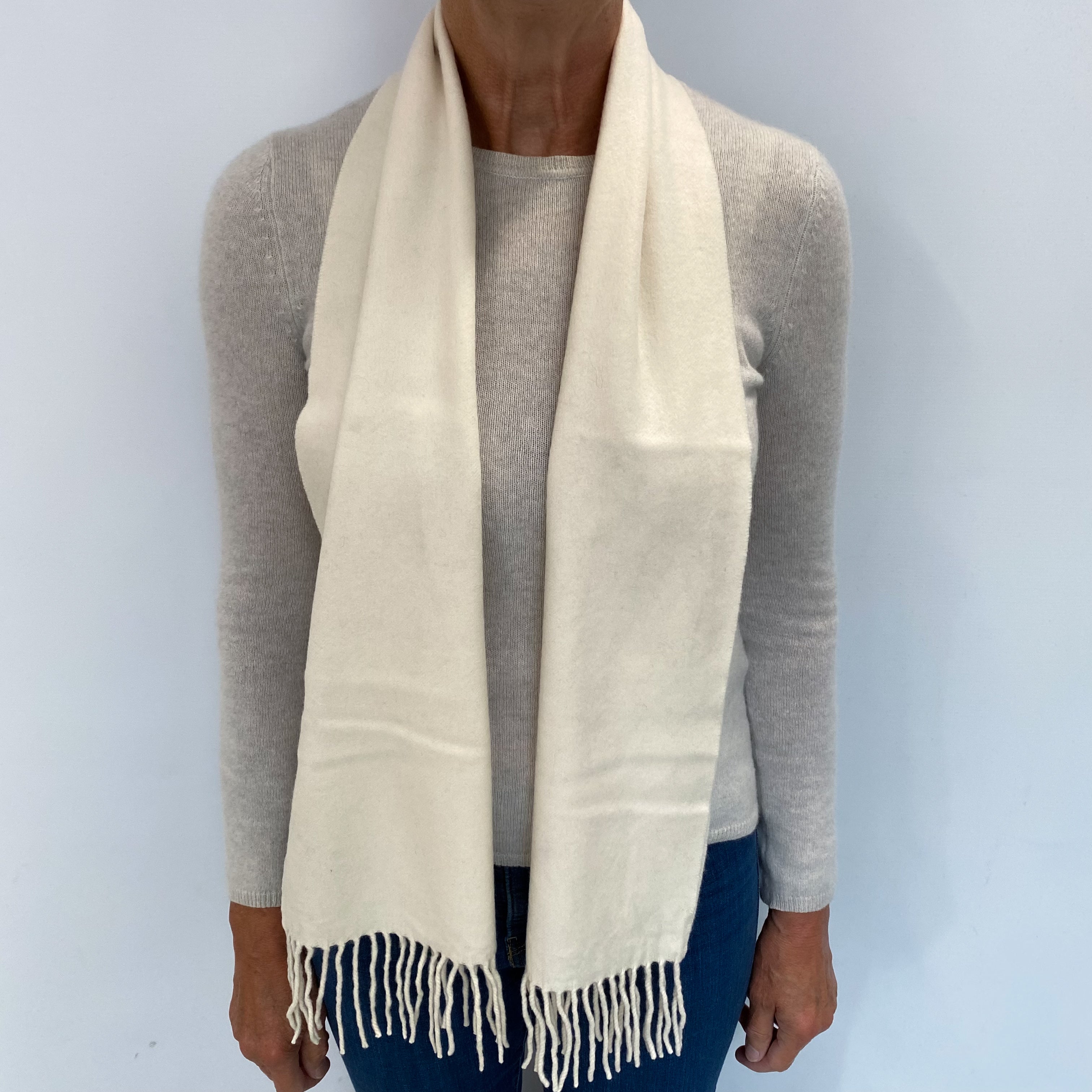 Vanilla Cream Cashmere Woven Fringed Scarf