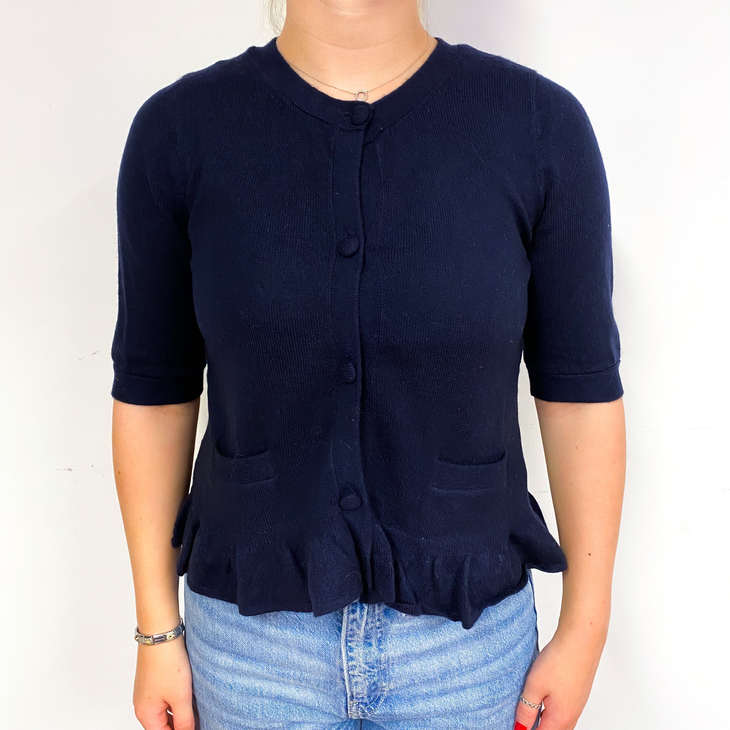 Navy Crew Neck Short Sleeved Cardigan Small