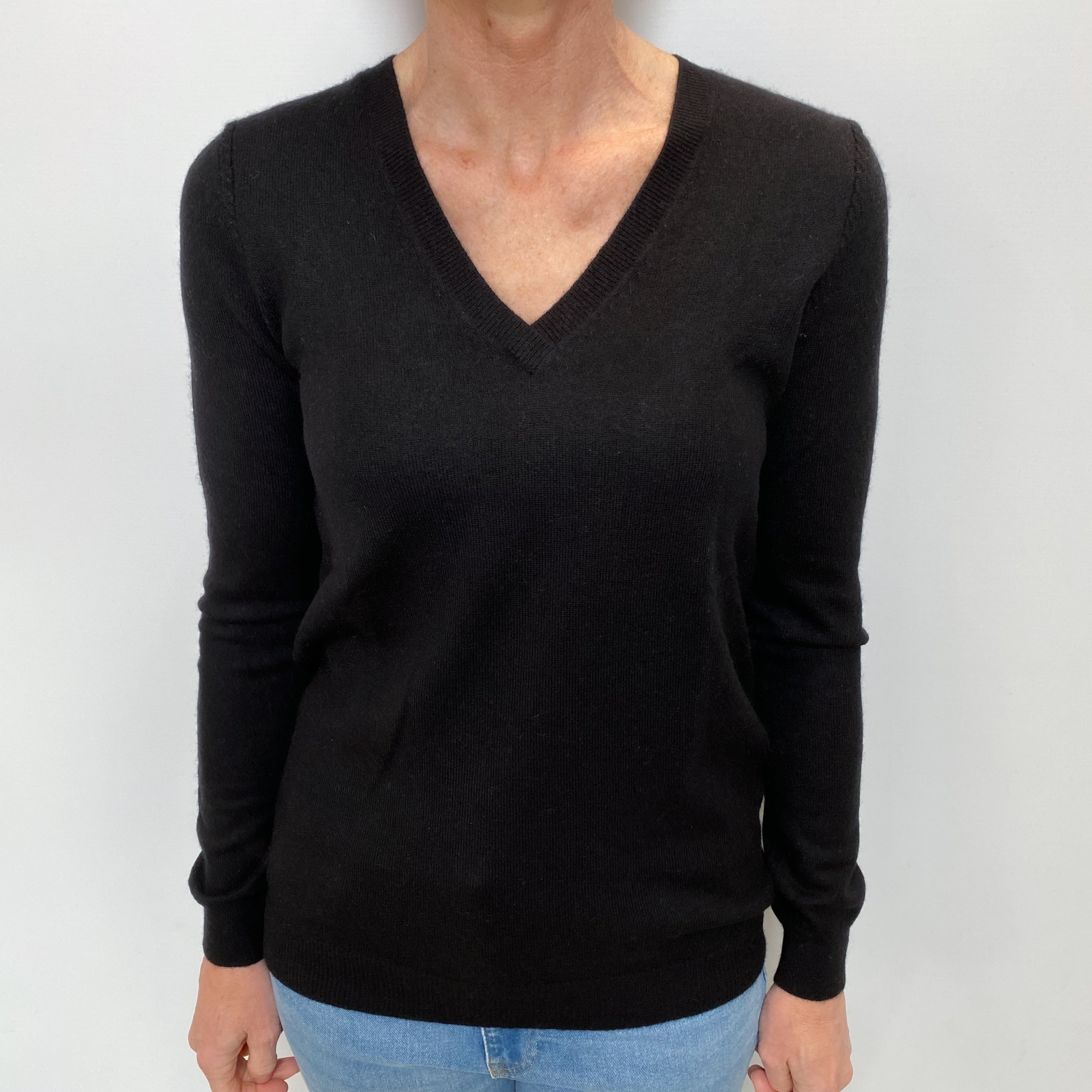 Black Cashmere V Neck Jumper Small