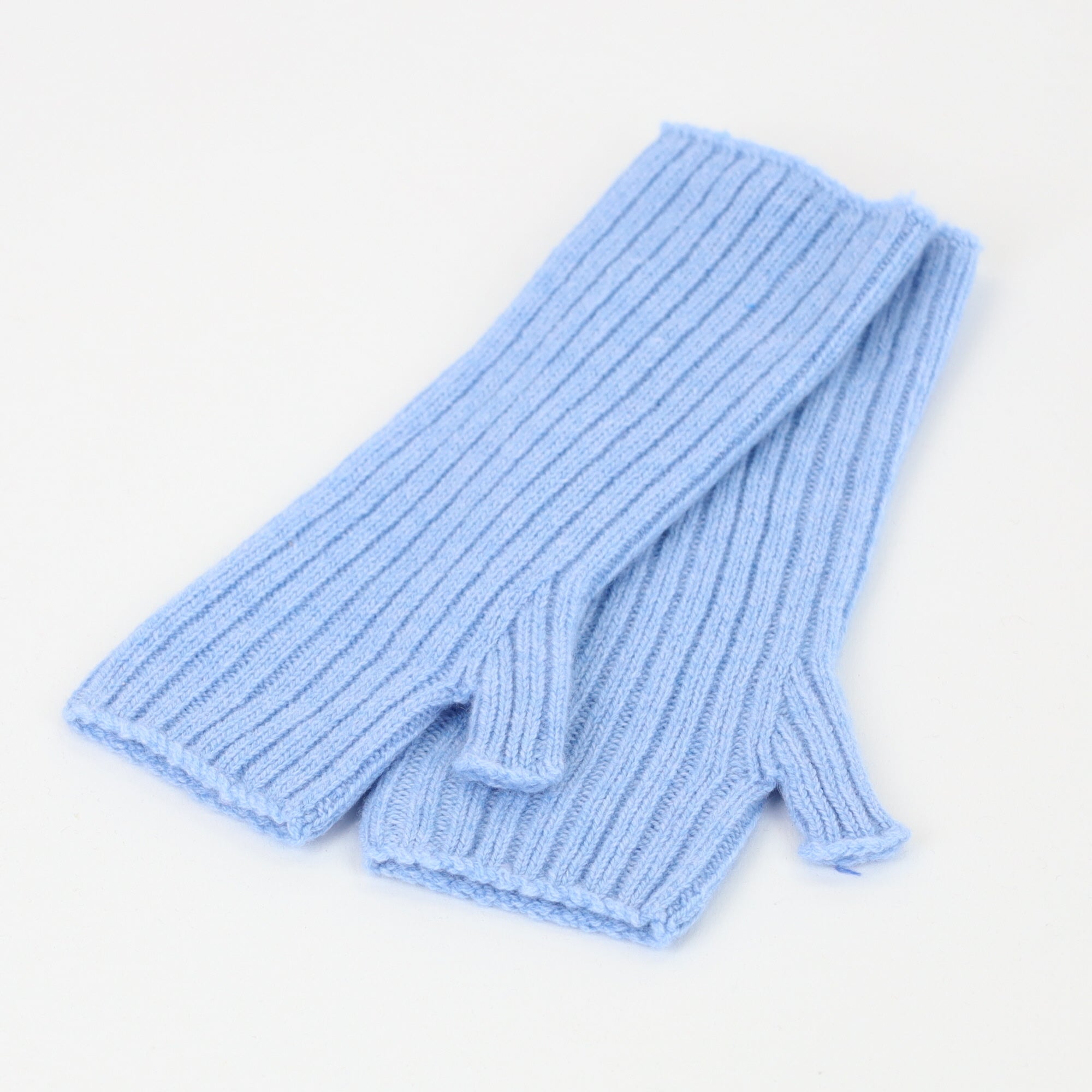 Brand New Scottish Sky Blue Ribbed Cashmere Fingerless Gloves