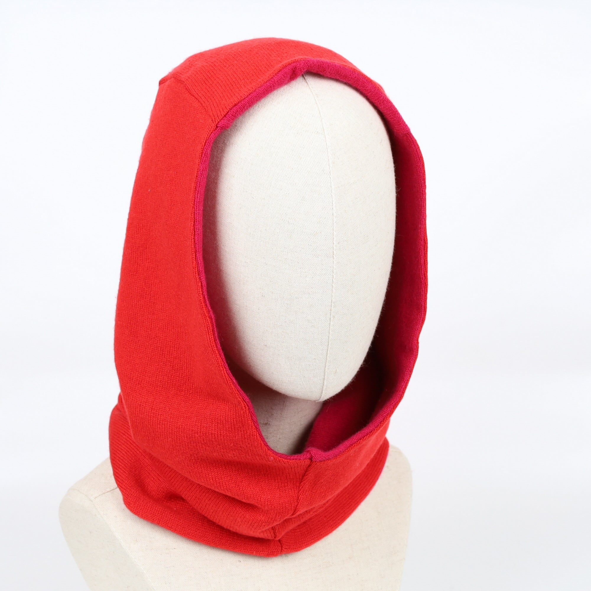 Magenta Pink and Vermillion Red Luxury Reversible Cashmere Hood Unisex