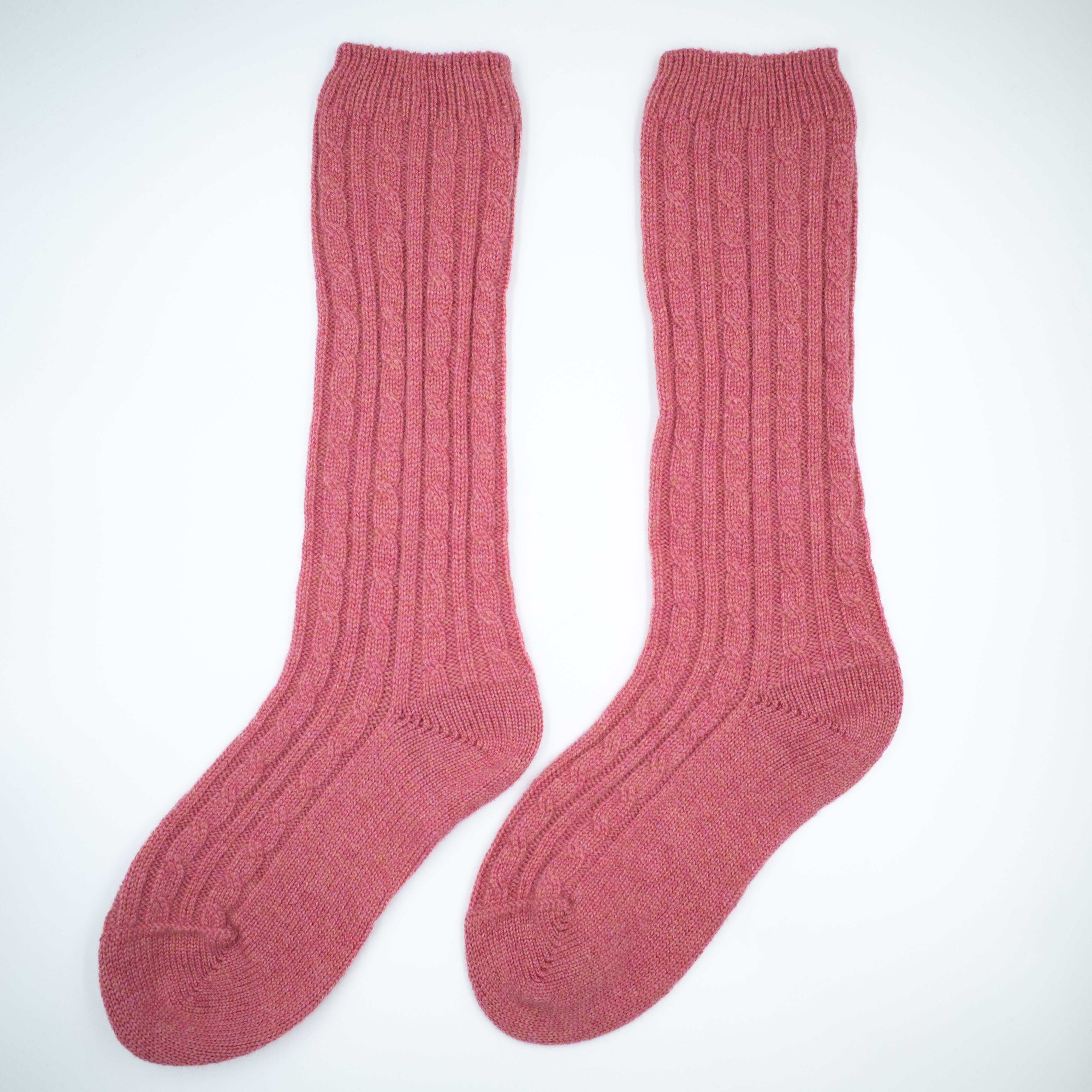 New Scottish Rose Pink Cable Cashmere Bed Socks Long