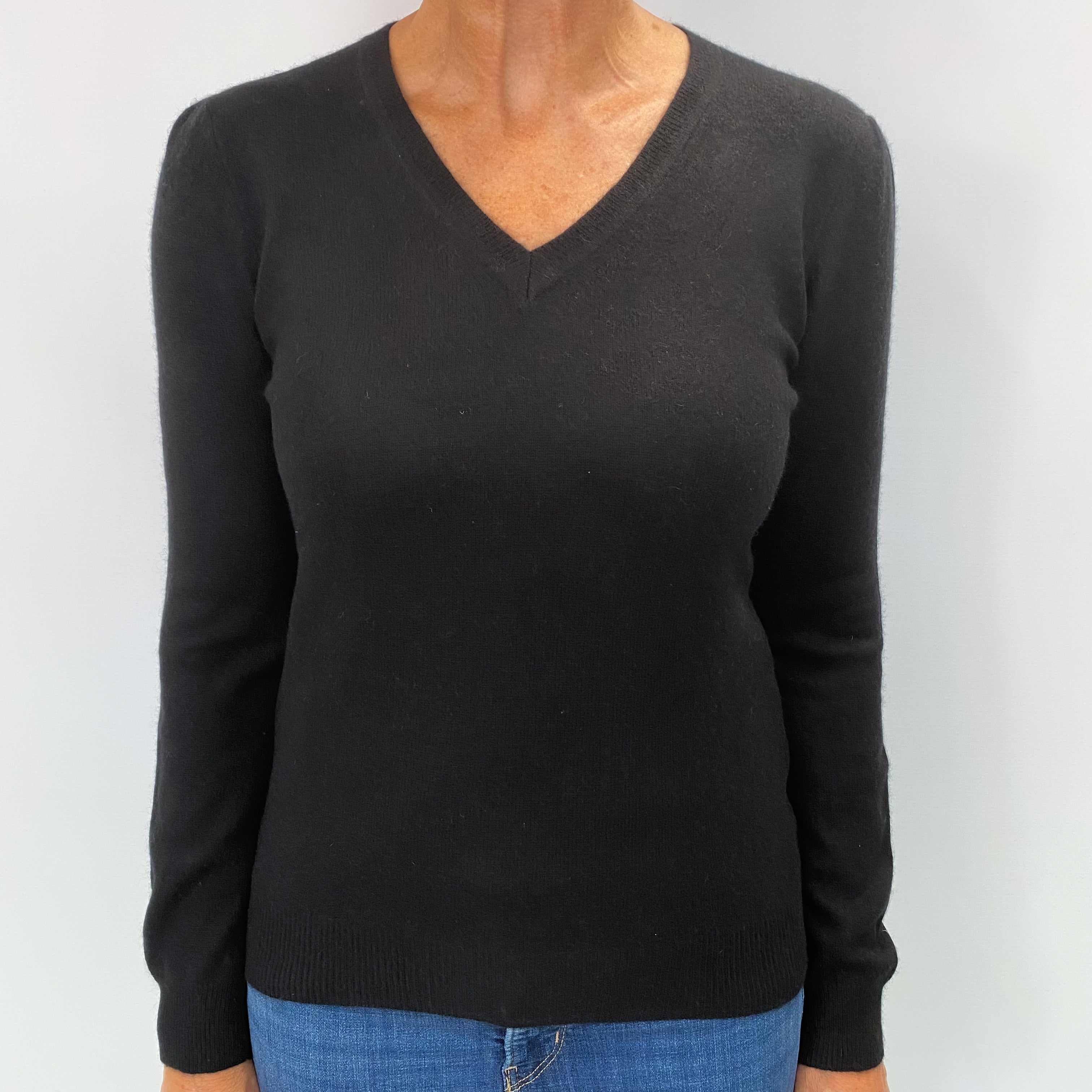 Black Cashmere V Neck Jumper Medium