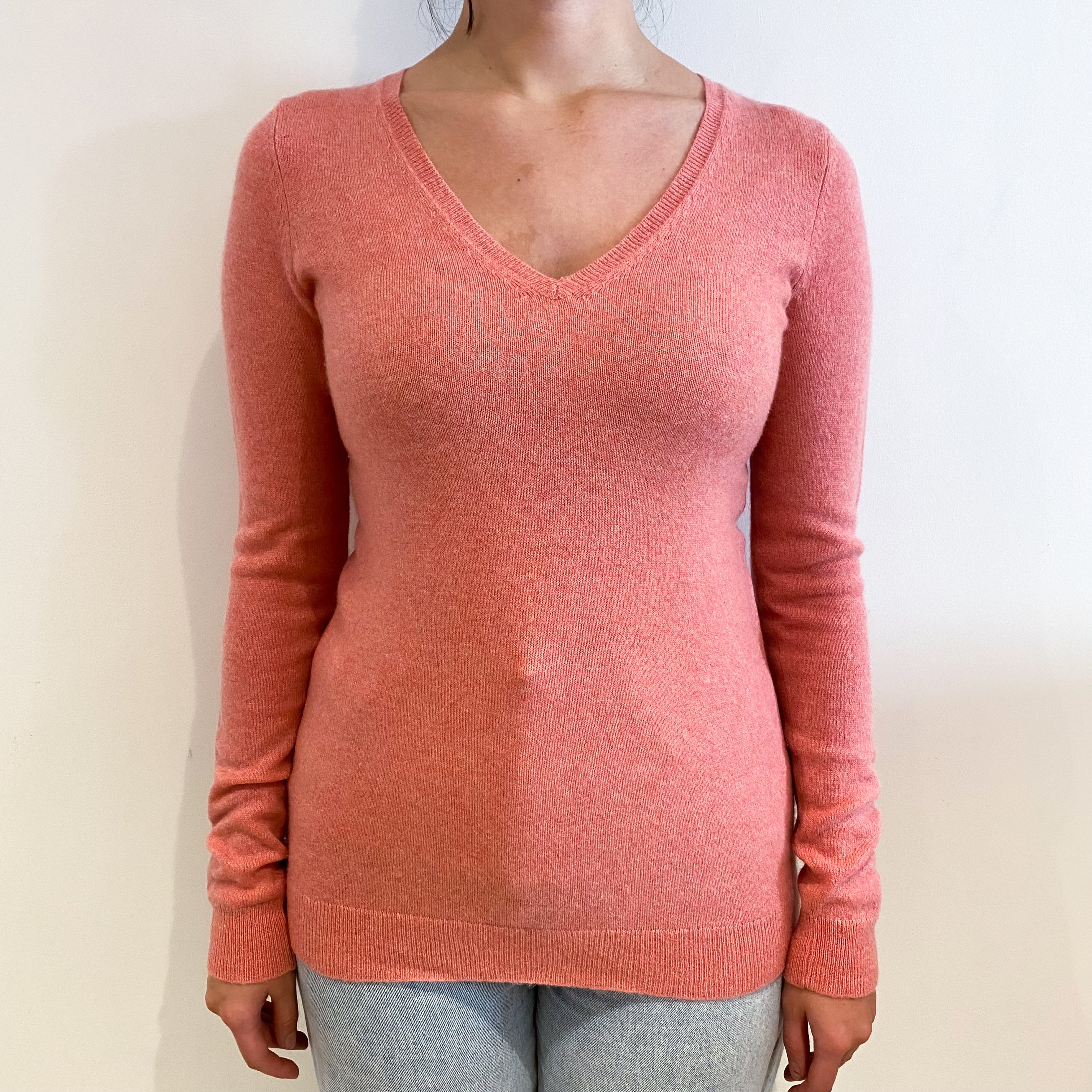 Flamingo Pink Cashmere V-Neck Jumper Small