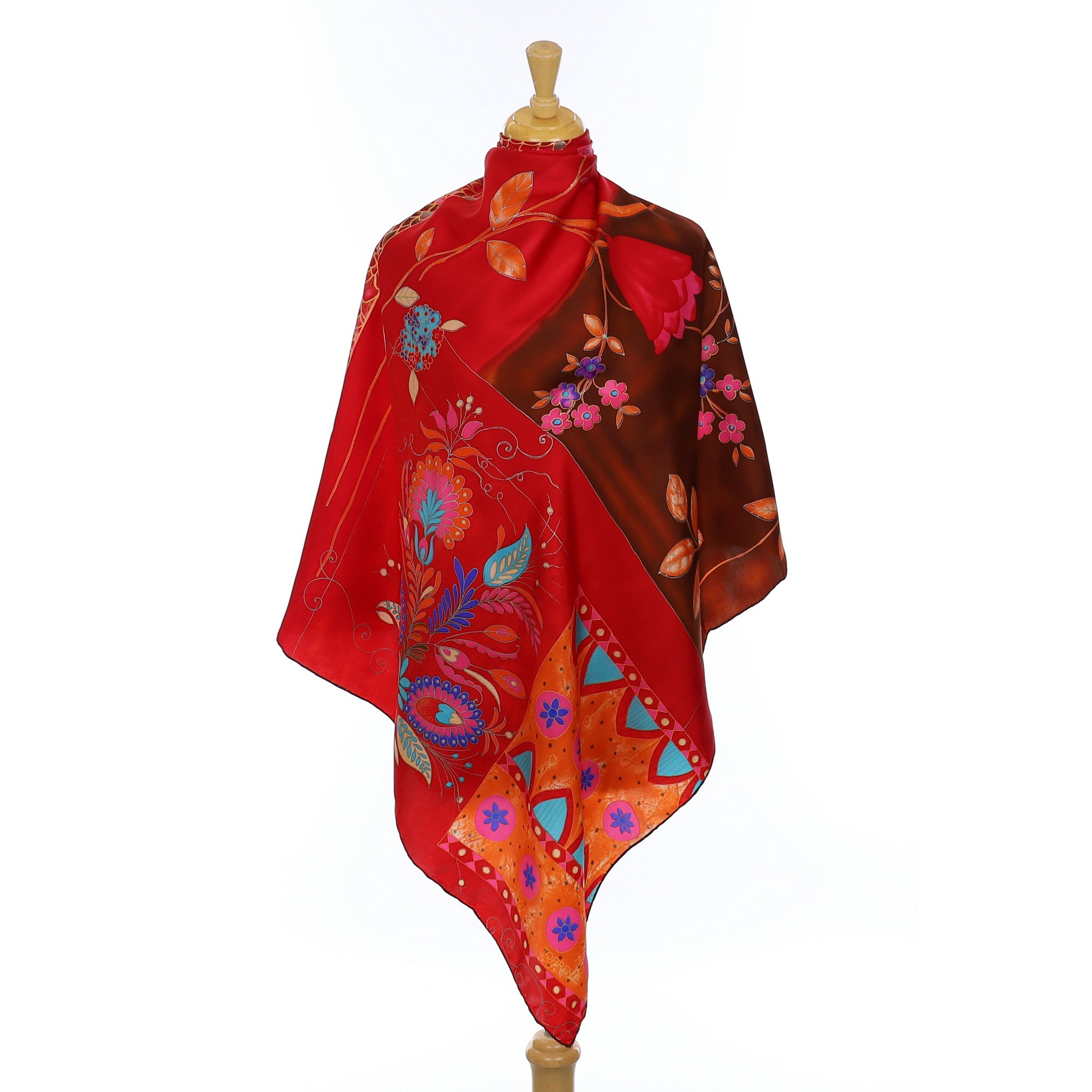 French Torrente Red Abstract Floral Vintage Silk Scarf