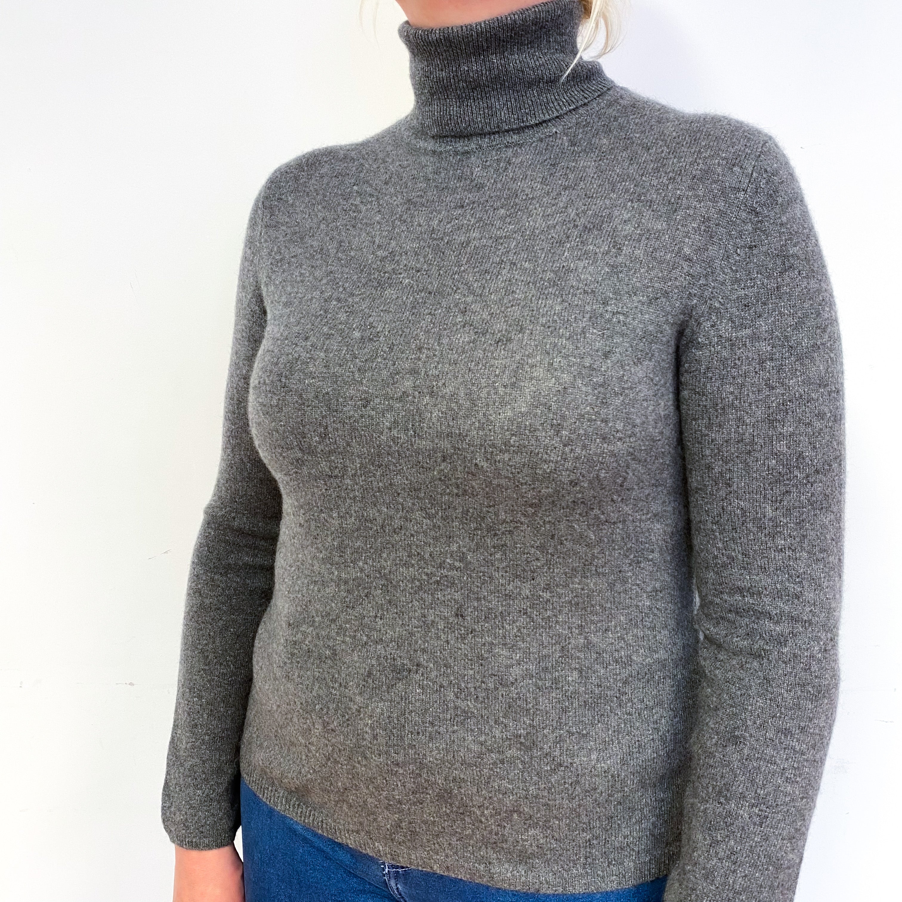 Slate Grey Cashmere Polo Neck Jumper Large