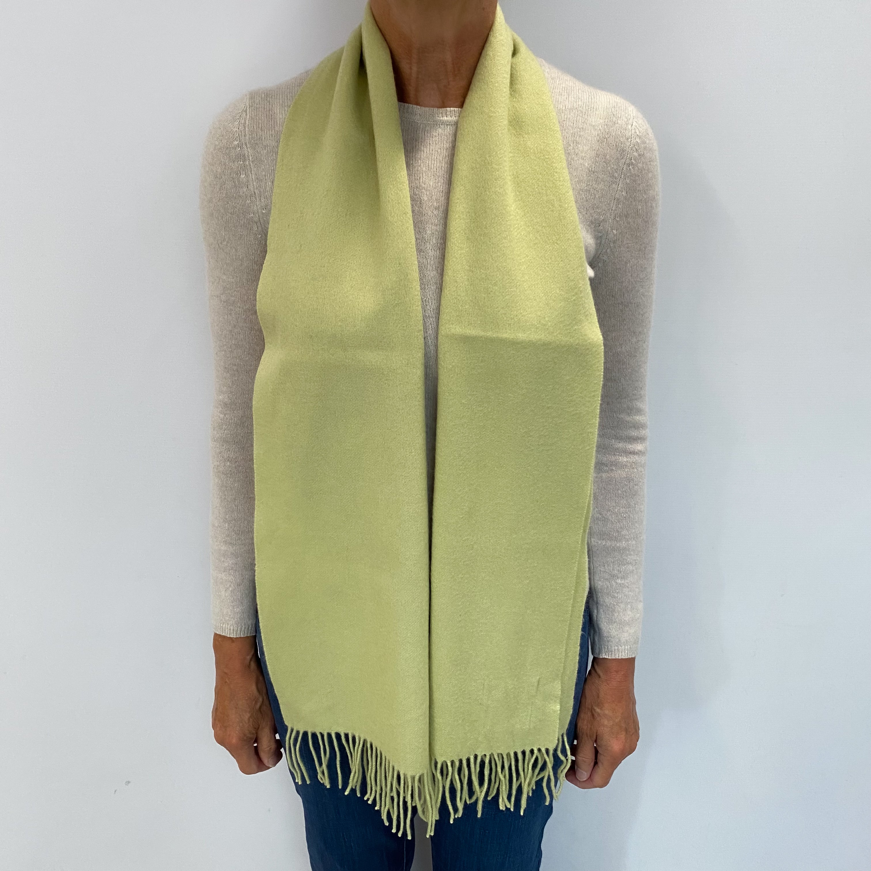 Pistachio Green Cashmere Woven Fringed Scarf