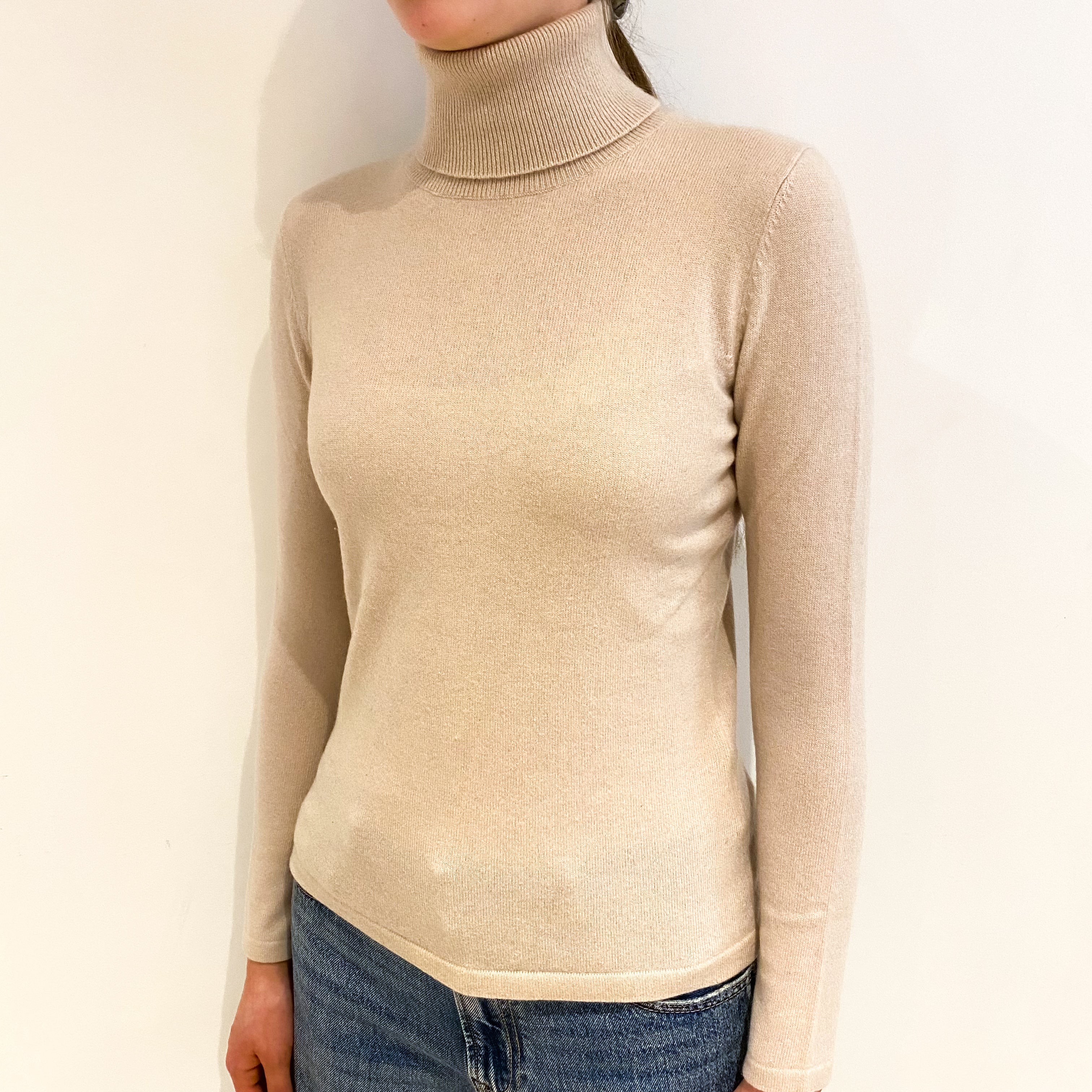 Ivory Cream Cashmere Polo Neck Jumper Extra Small