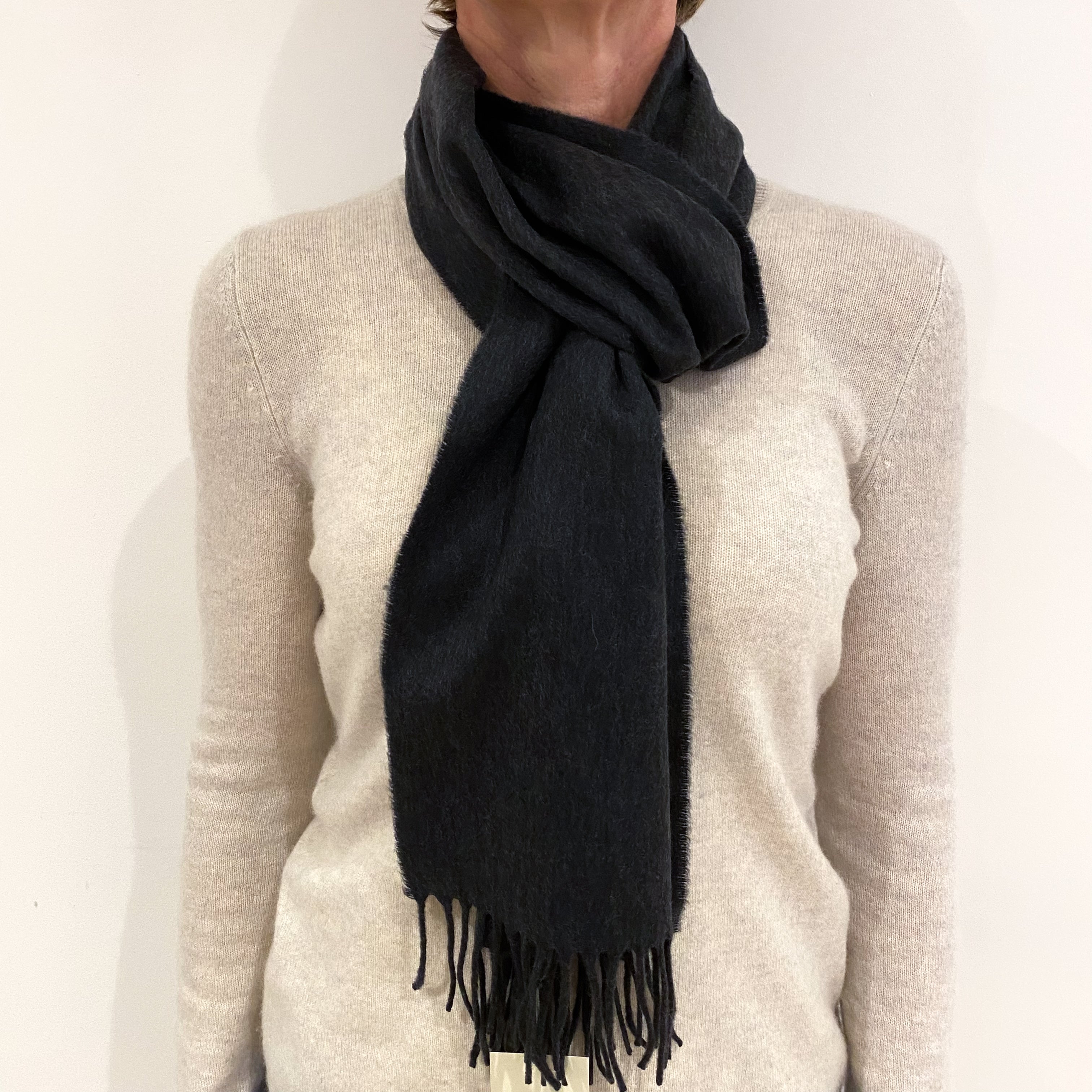 Brand New Scottish Cashmere Fringed Scarf Charcoal Grey