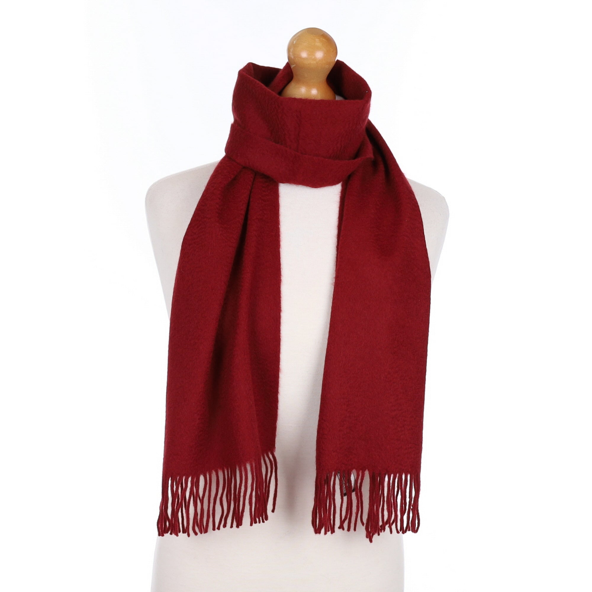 Burgundy Red Cashmere Fringed Woven Scarf