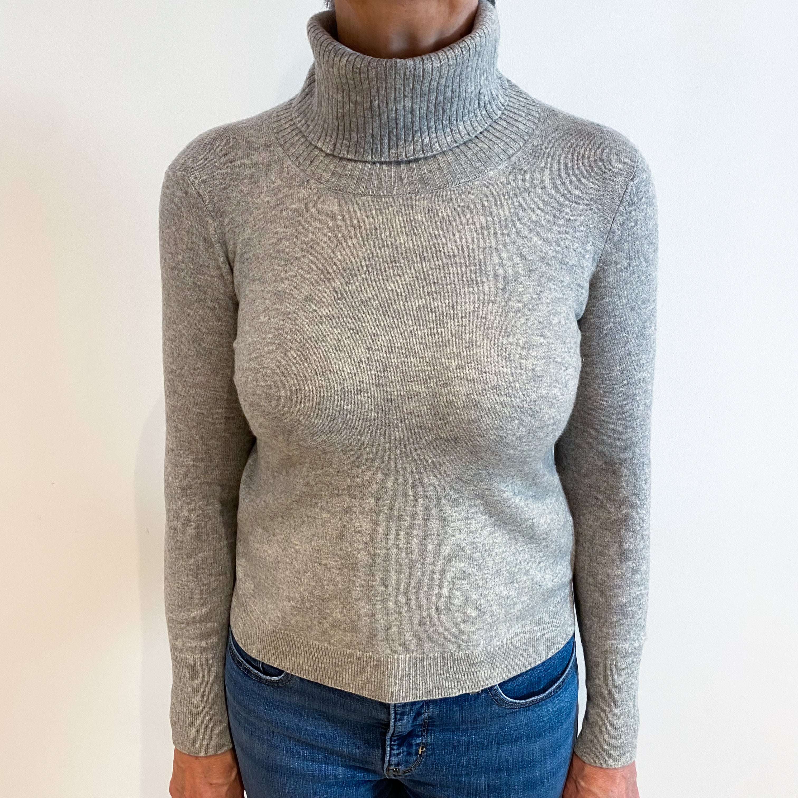 Smoke Grey Cashmere Polo Neck Jumper Medium