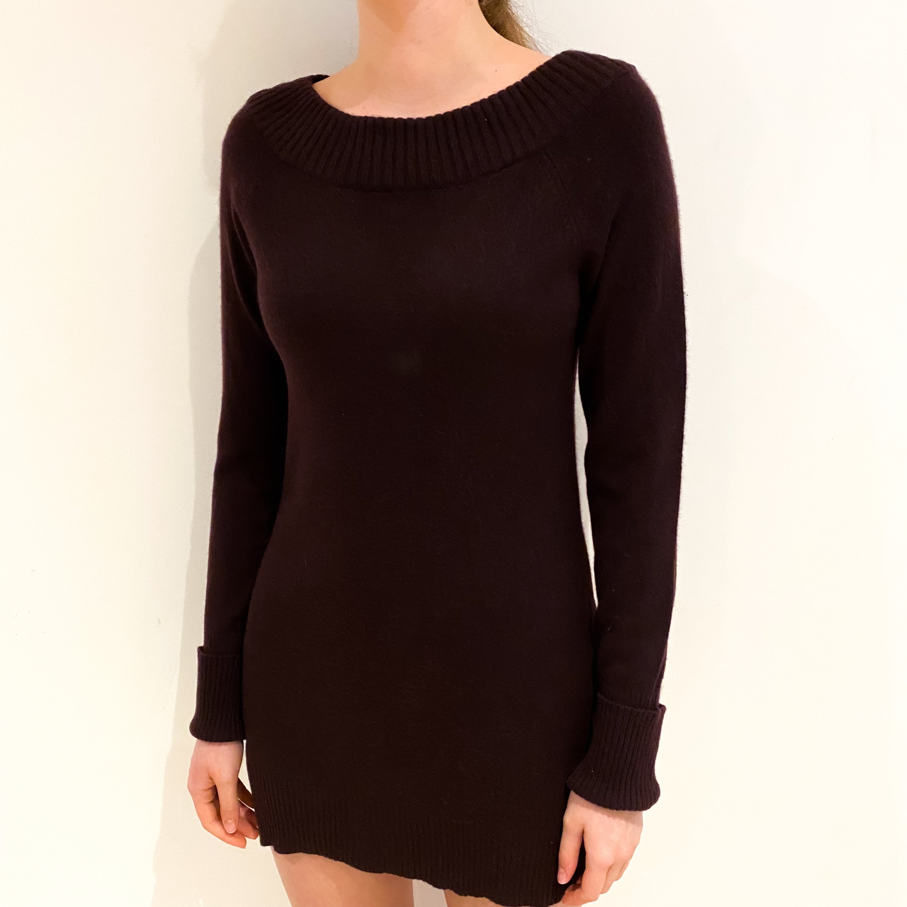 Deep Mulberry Cashmere Crew Neck Dress Extra Small