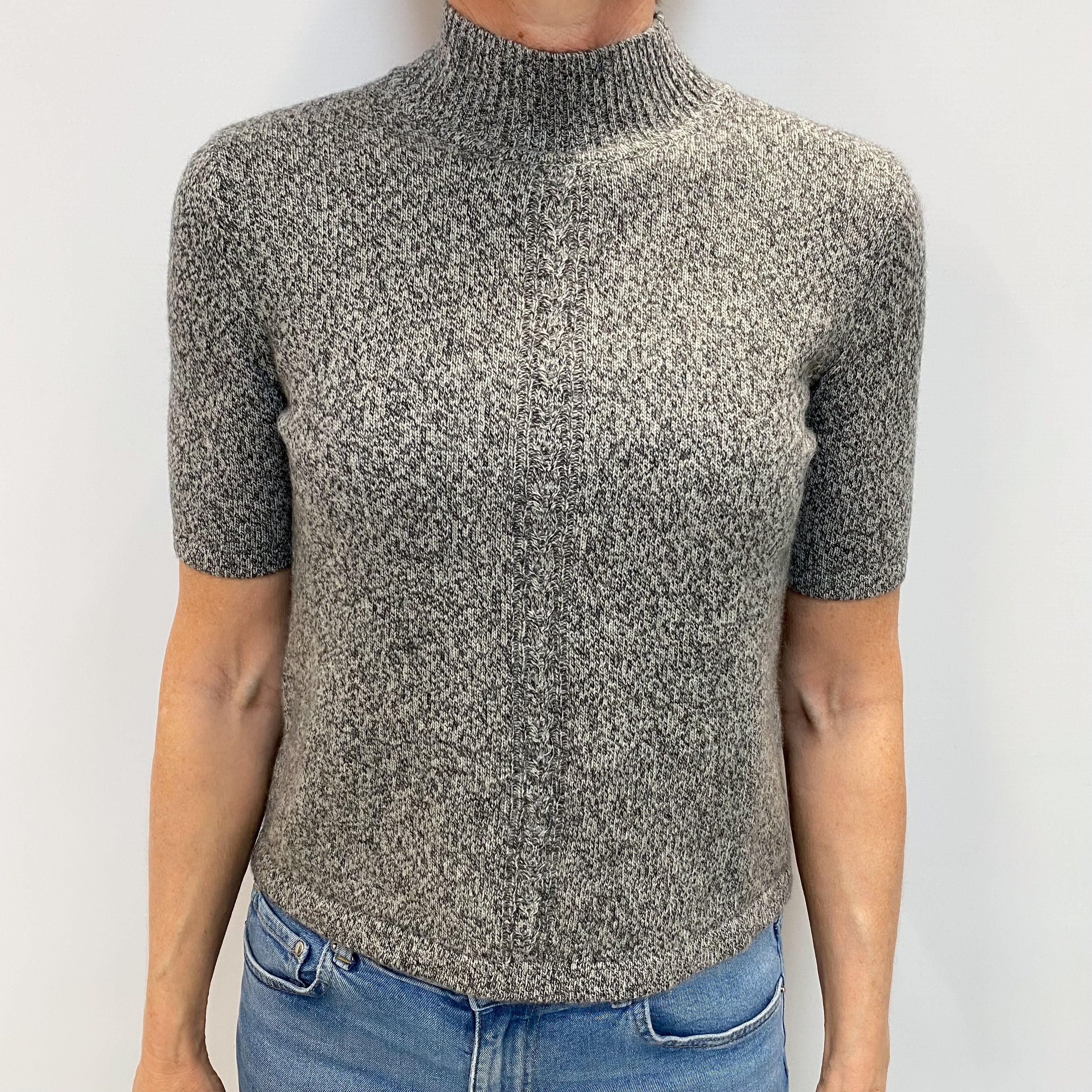 Ash Grey Marl Cashmere Turtle Neck Short Sleeved Jumper Small