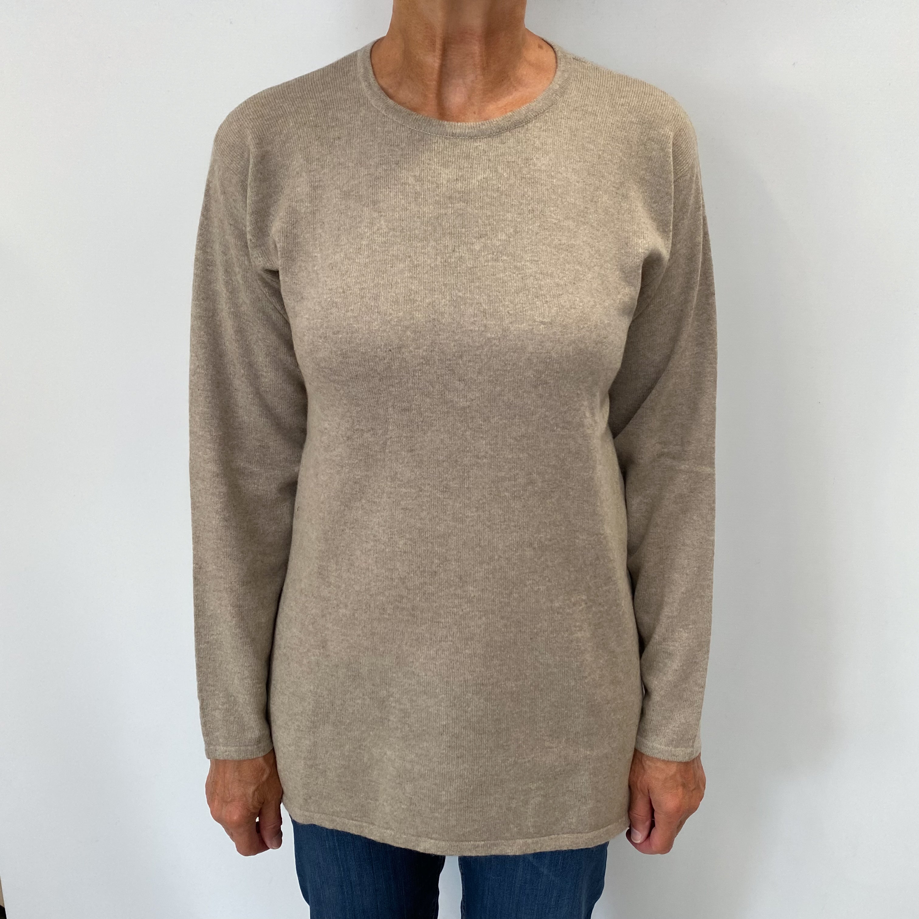 Fawn Grey Cashmere Crew Neck Jumper Medium