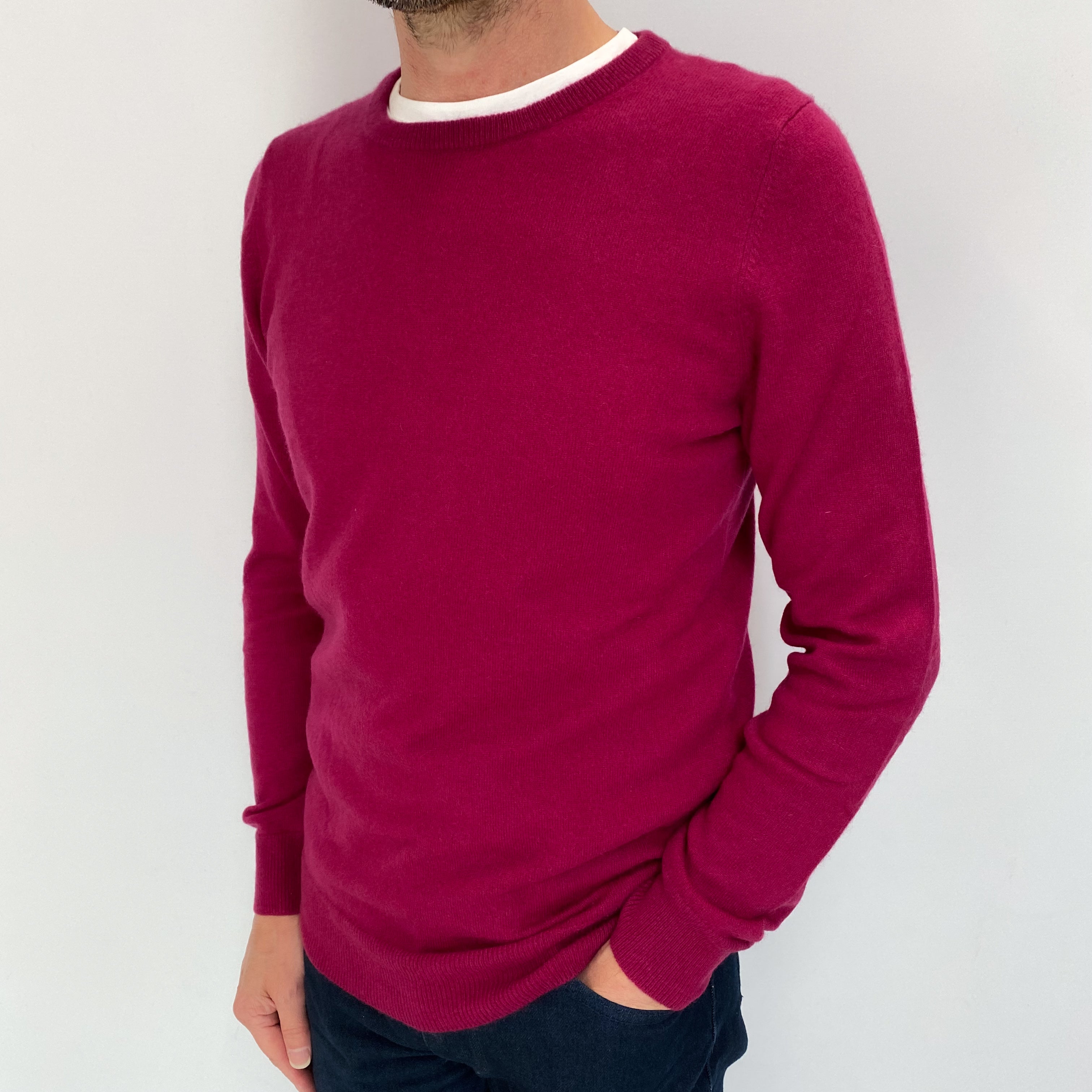 Men's Cherry Pink Cashmere Crew Neck Jumper Small