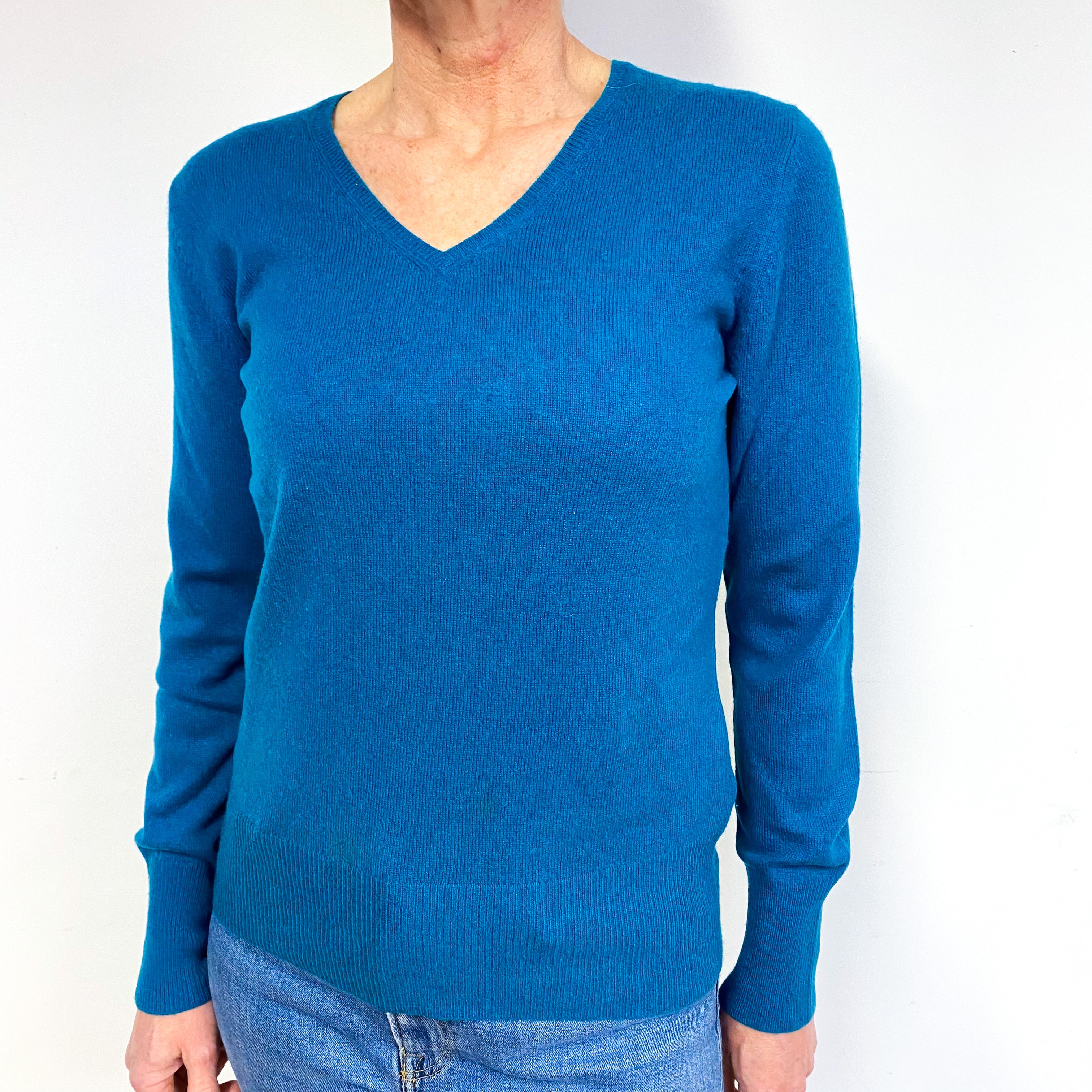 Teal Green Cashmere V-Neck Jumper Medium