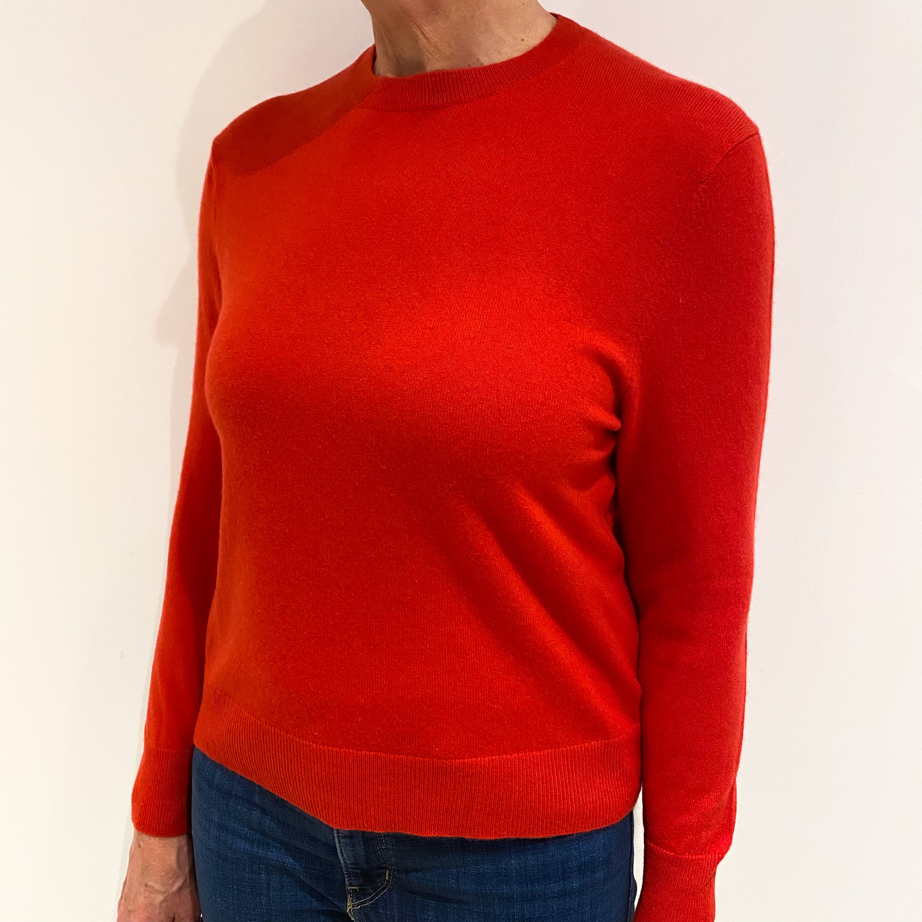 Vermillion Red Cashmere Crew Neck Jumper Medium