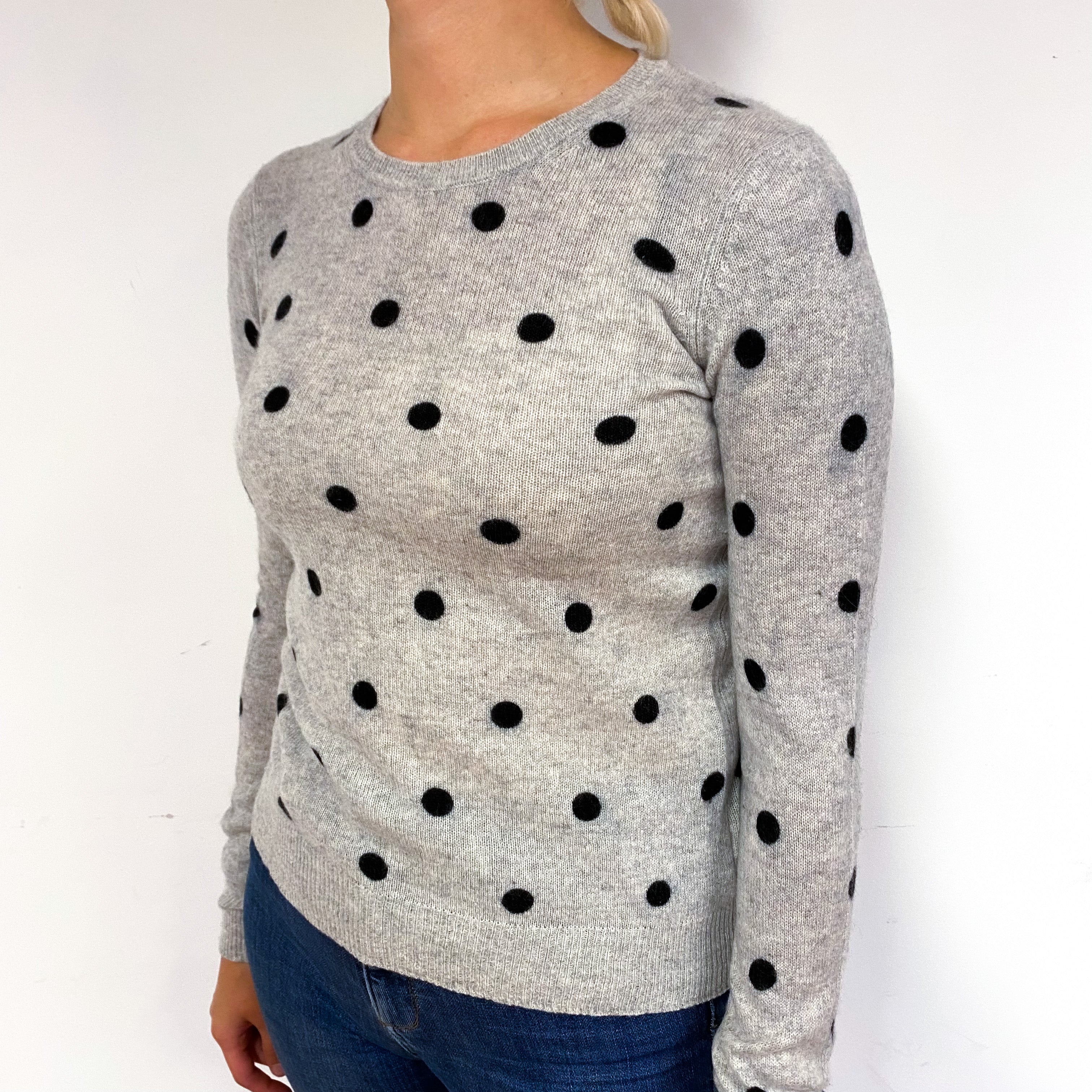 Smoke Grey Black Spot Cashmere Crew Neck Jumper Small