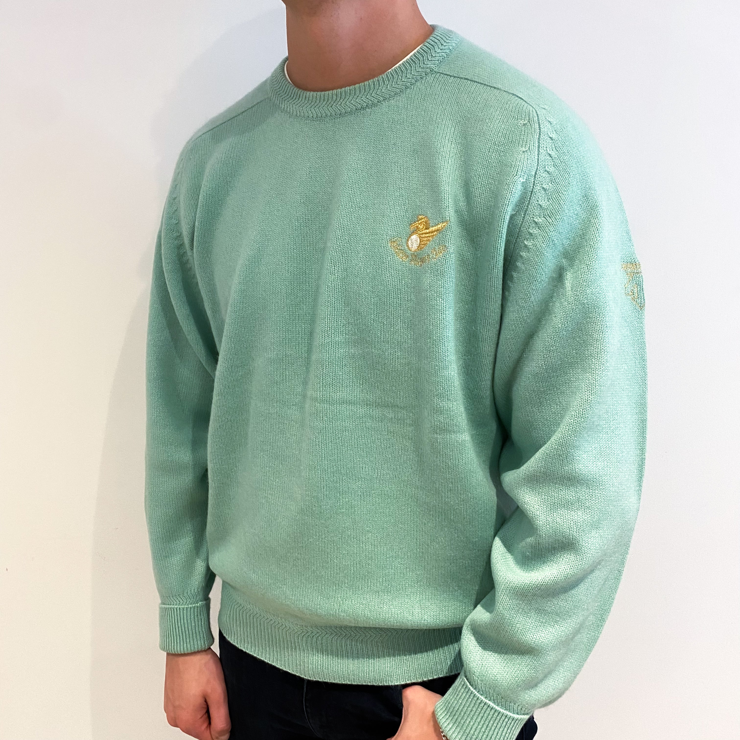 Men's Mint Green Cashmere Crew Neck Jumper XXL