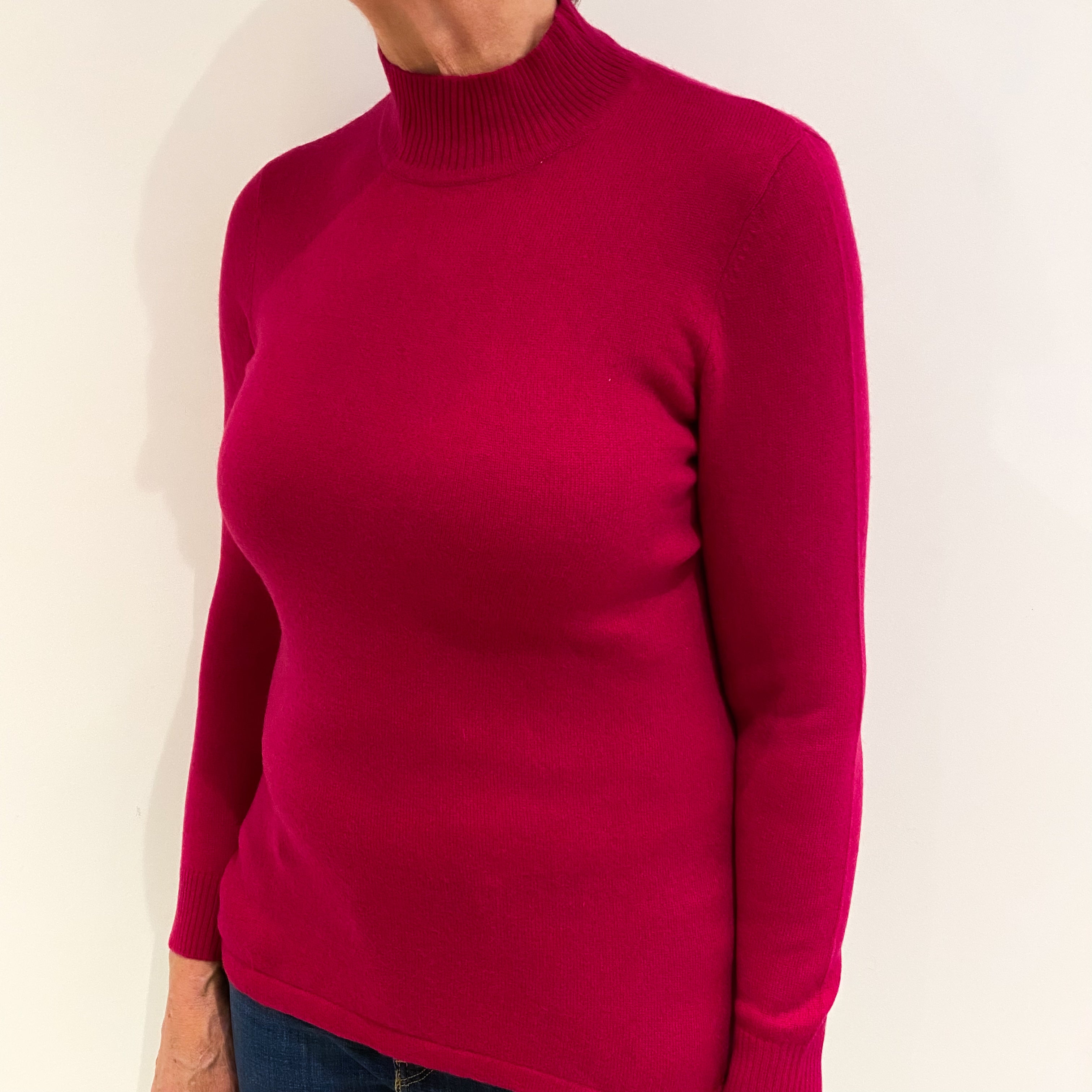 Fuchsia Pink Cashmere Turtle Neck Jumper Medium