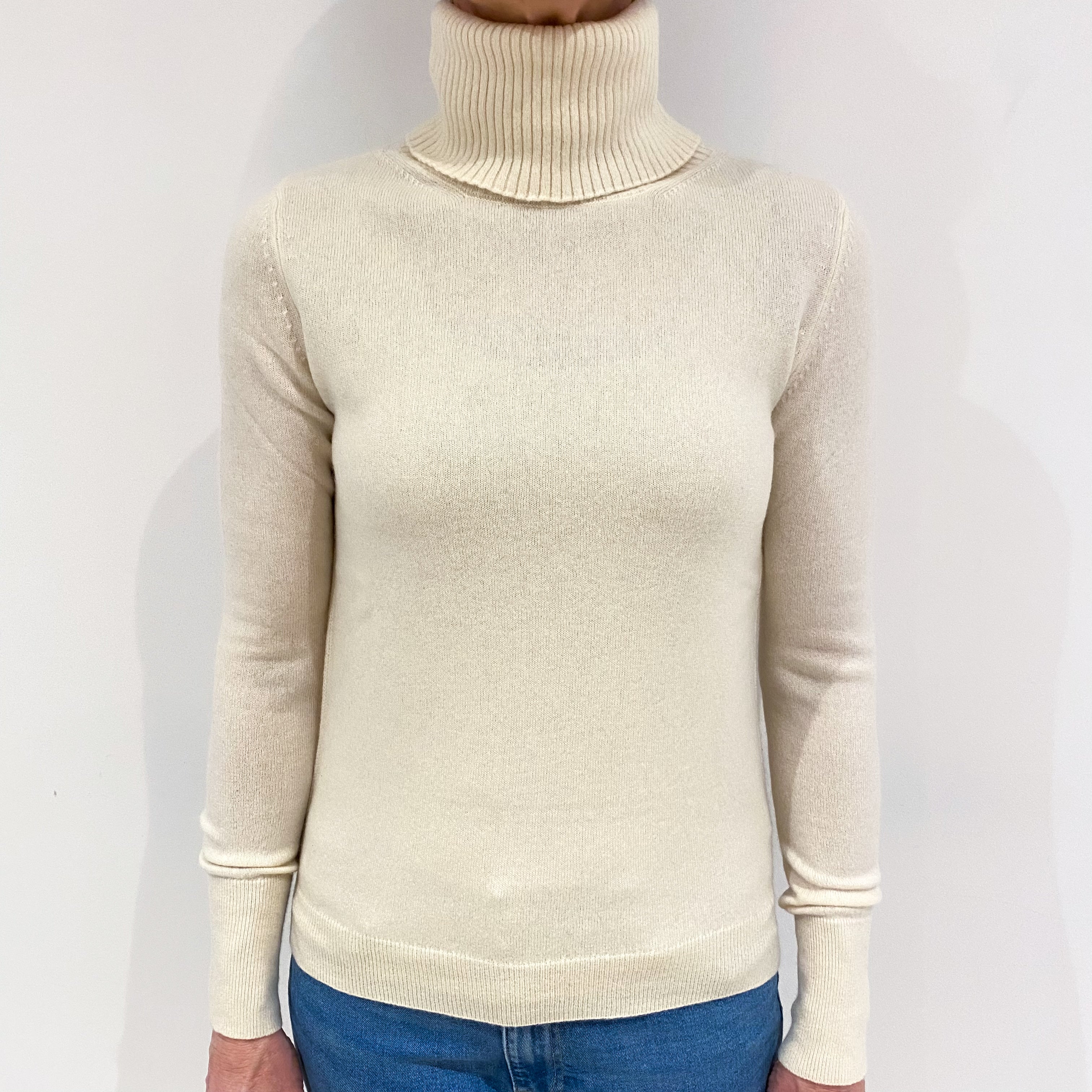 Vanilla Cream Cashmere Polo Neck Jumper Small